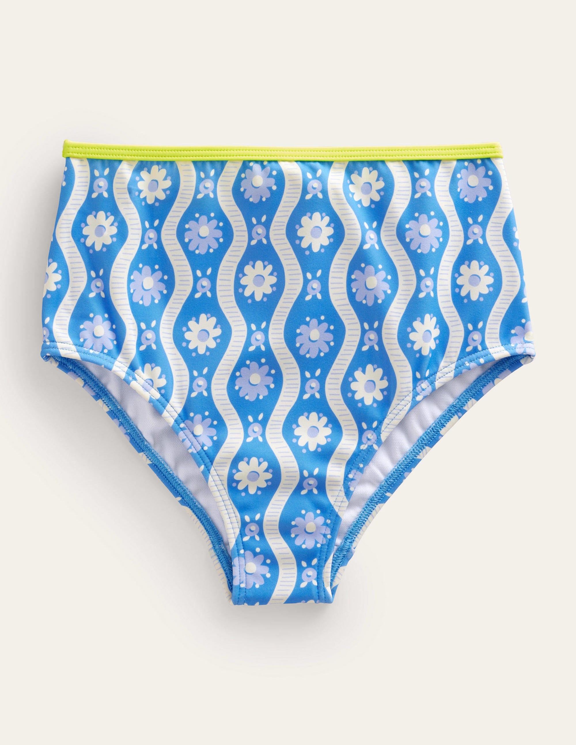 High Waisted Bikini Bottoms-Penzance Blue Daisy Wave - Image 1