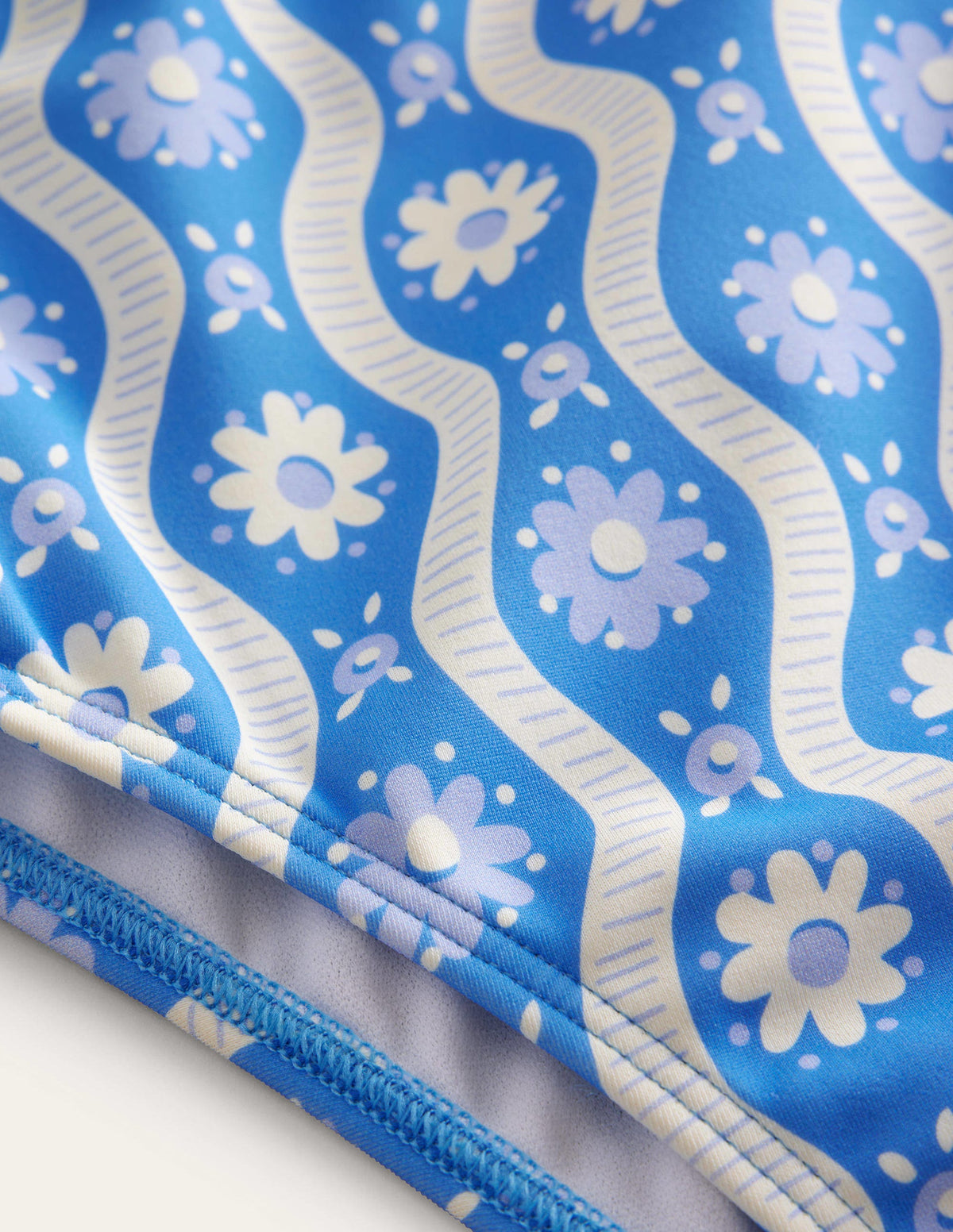 High Waisted Bikini Bottoms-Penzance Blue Daisy Wave - Image 3