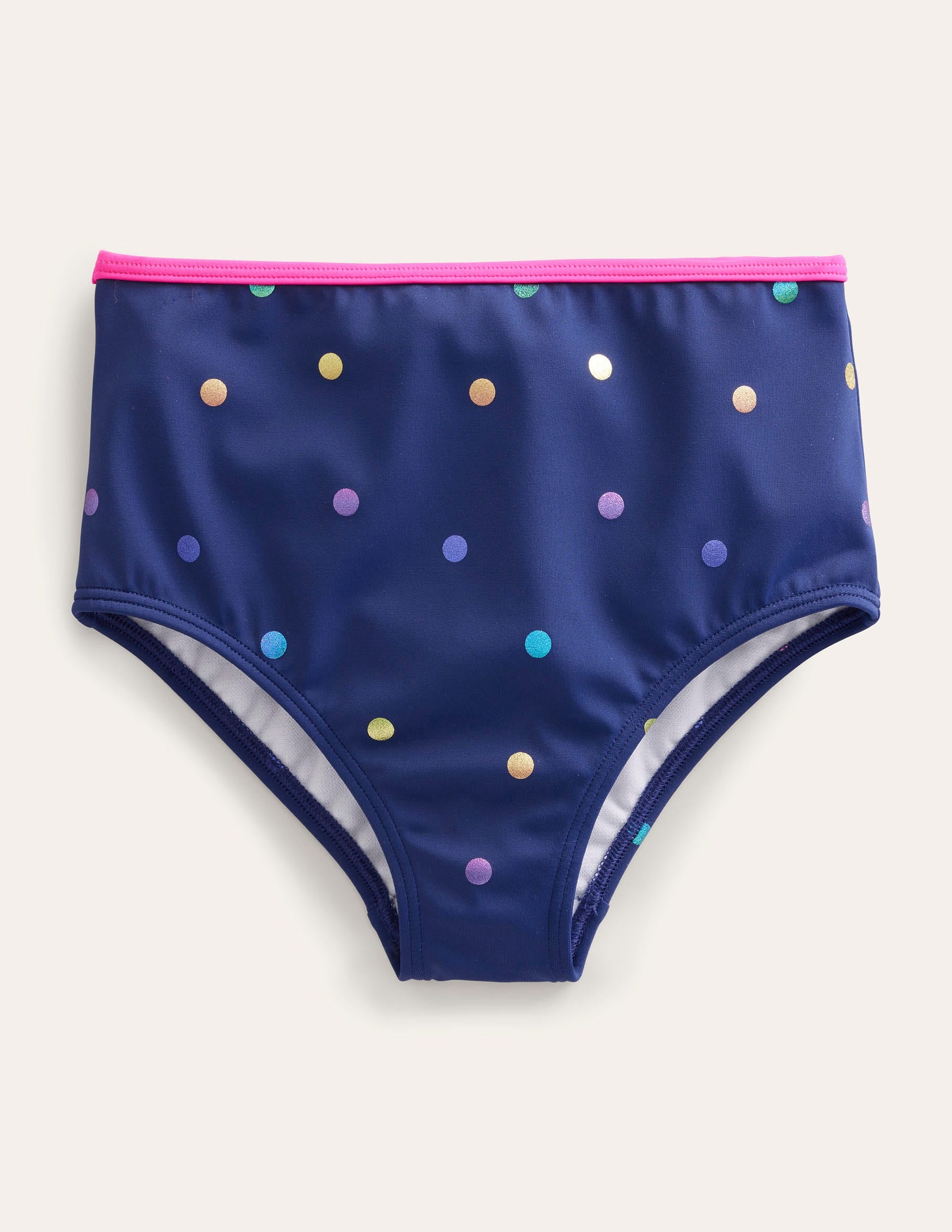 High Waisted Bikini Bottoms-Navy Rainbow Foil Confetti - Image 1