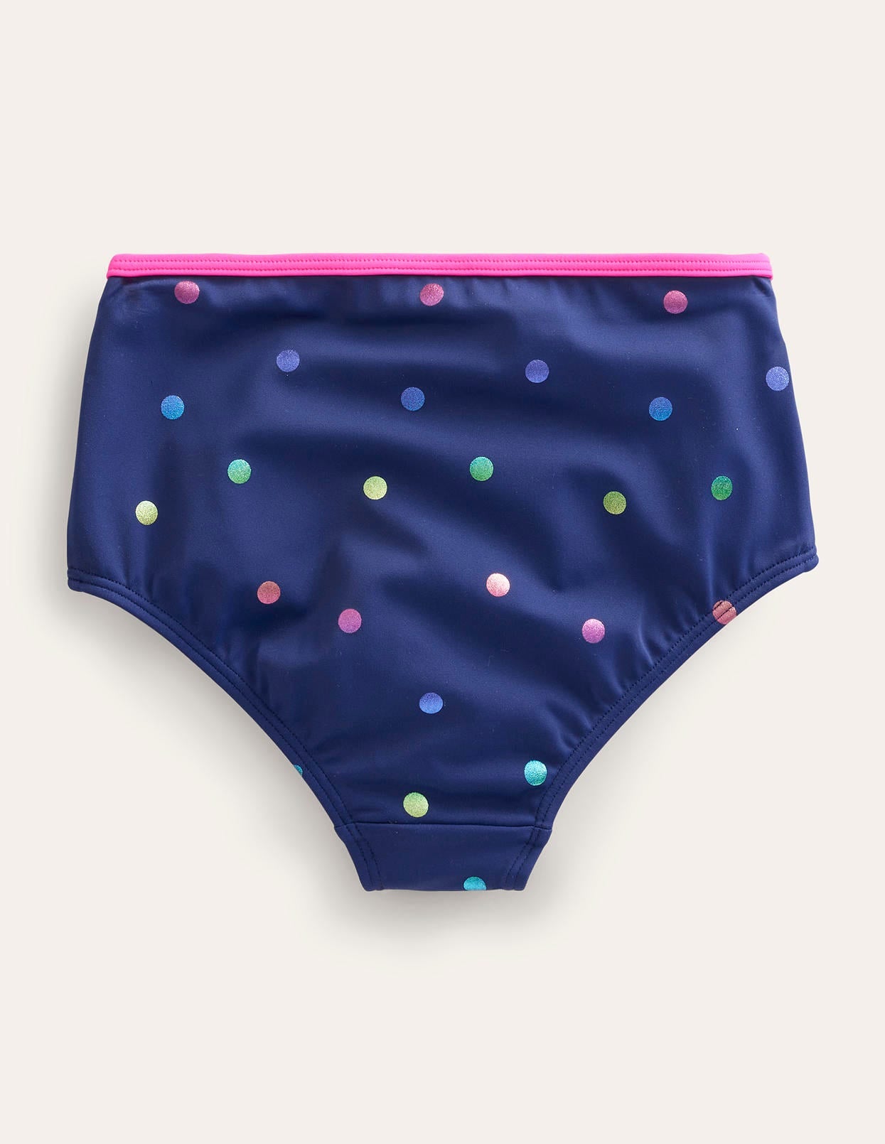 High Waisted Bikini Bottoms-Navy Rainbow Foil Confetti