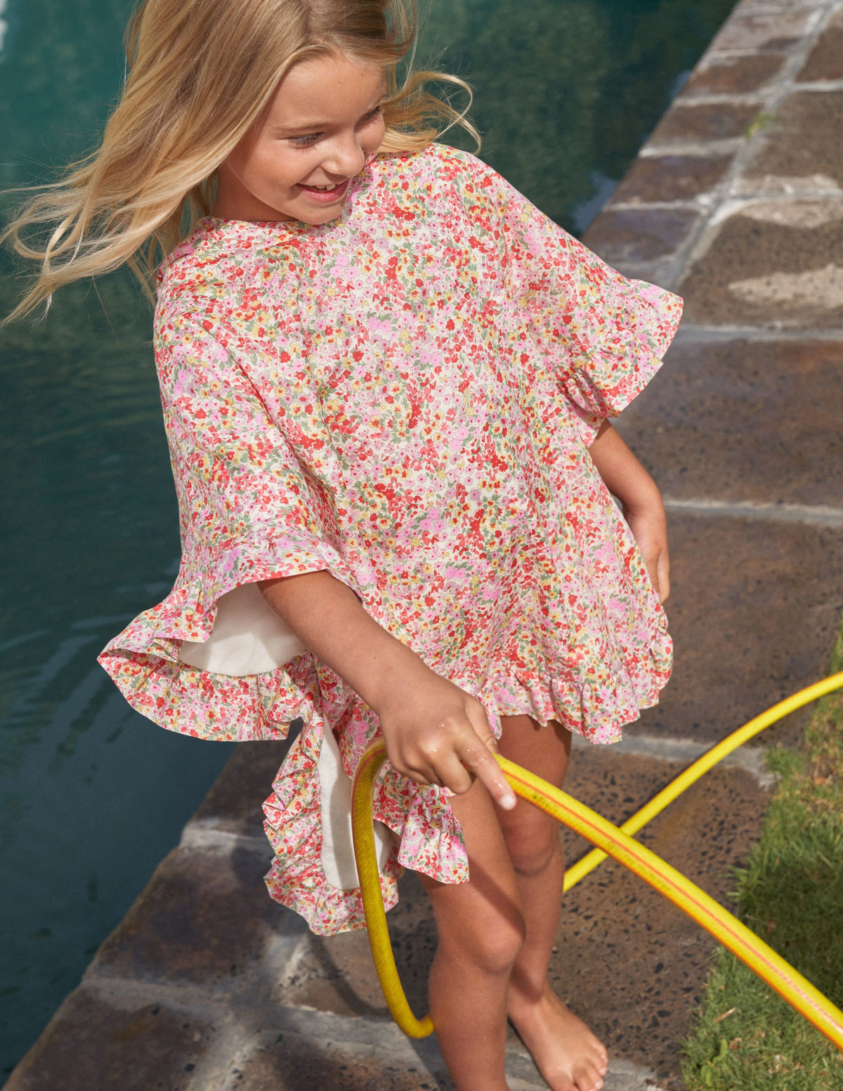 Towelling Poncho Hoodie-Spring Time Floral - Image 4