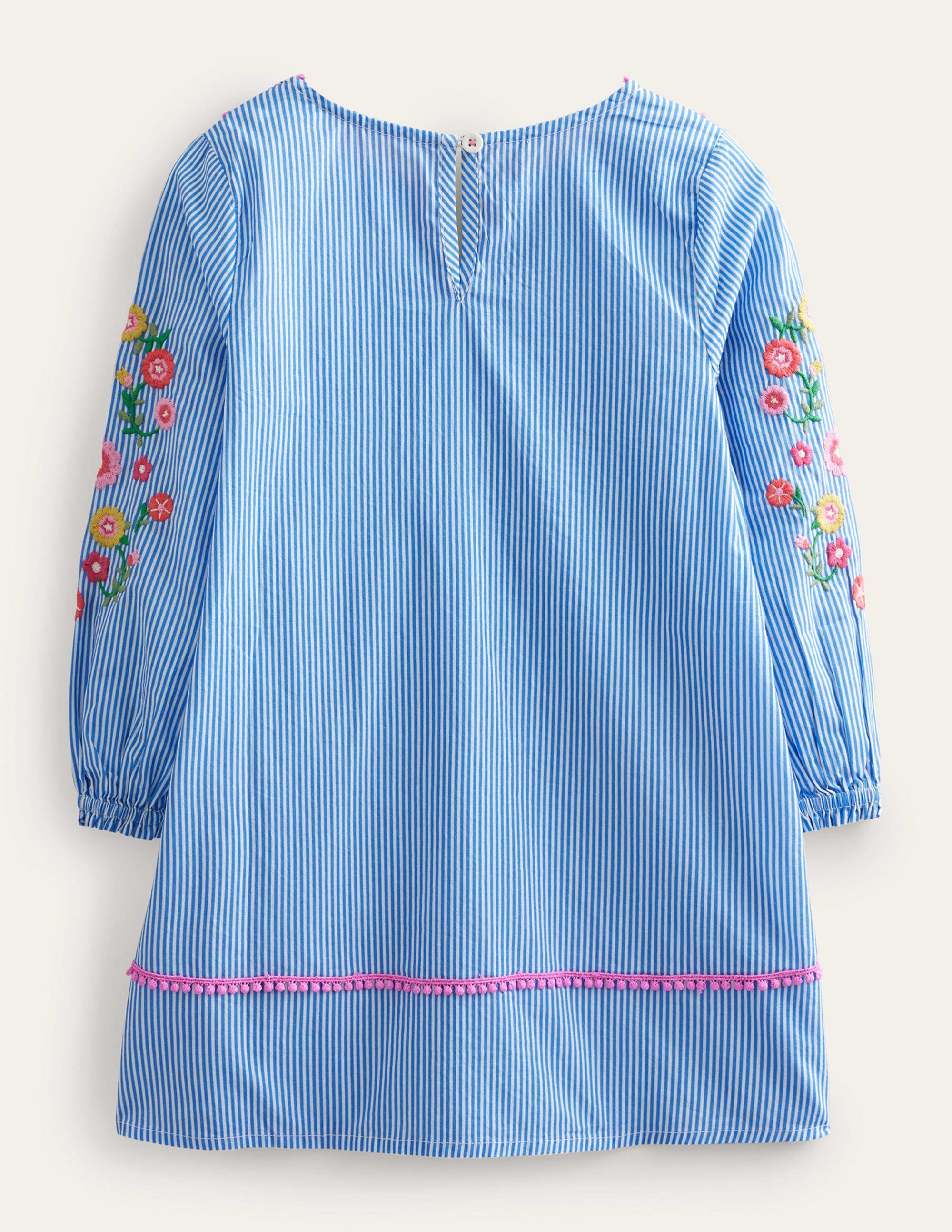 Long-sleeve Embroidered Kaftan-Ivory and Blue Stripe - Image 2