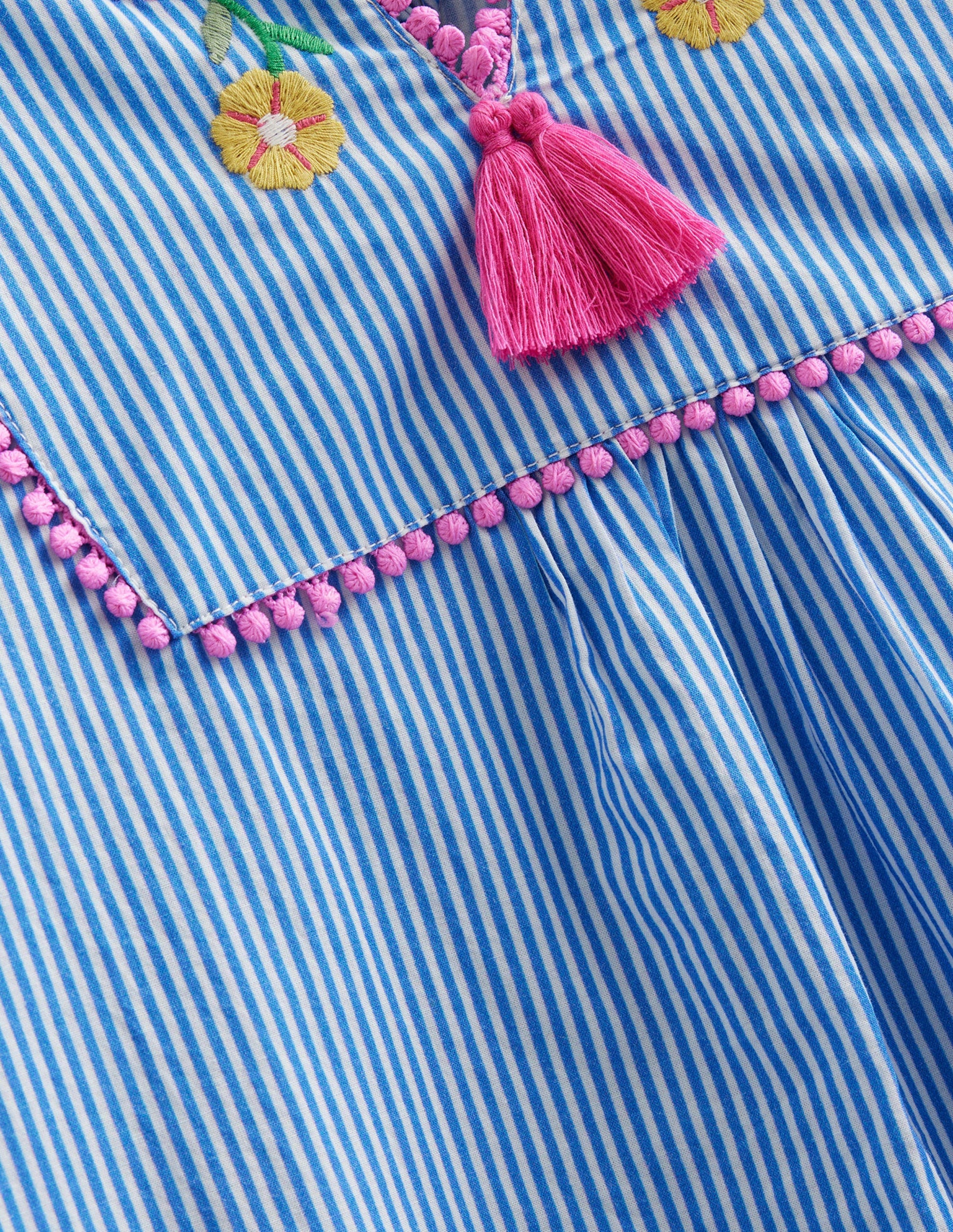 Long-sleeve Embroidered Kaftan-Ivory and Blue Stripe-3
