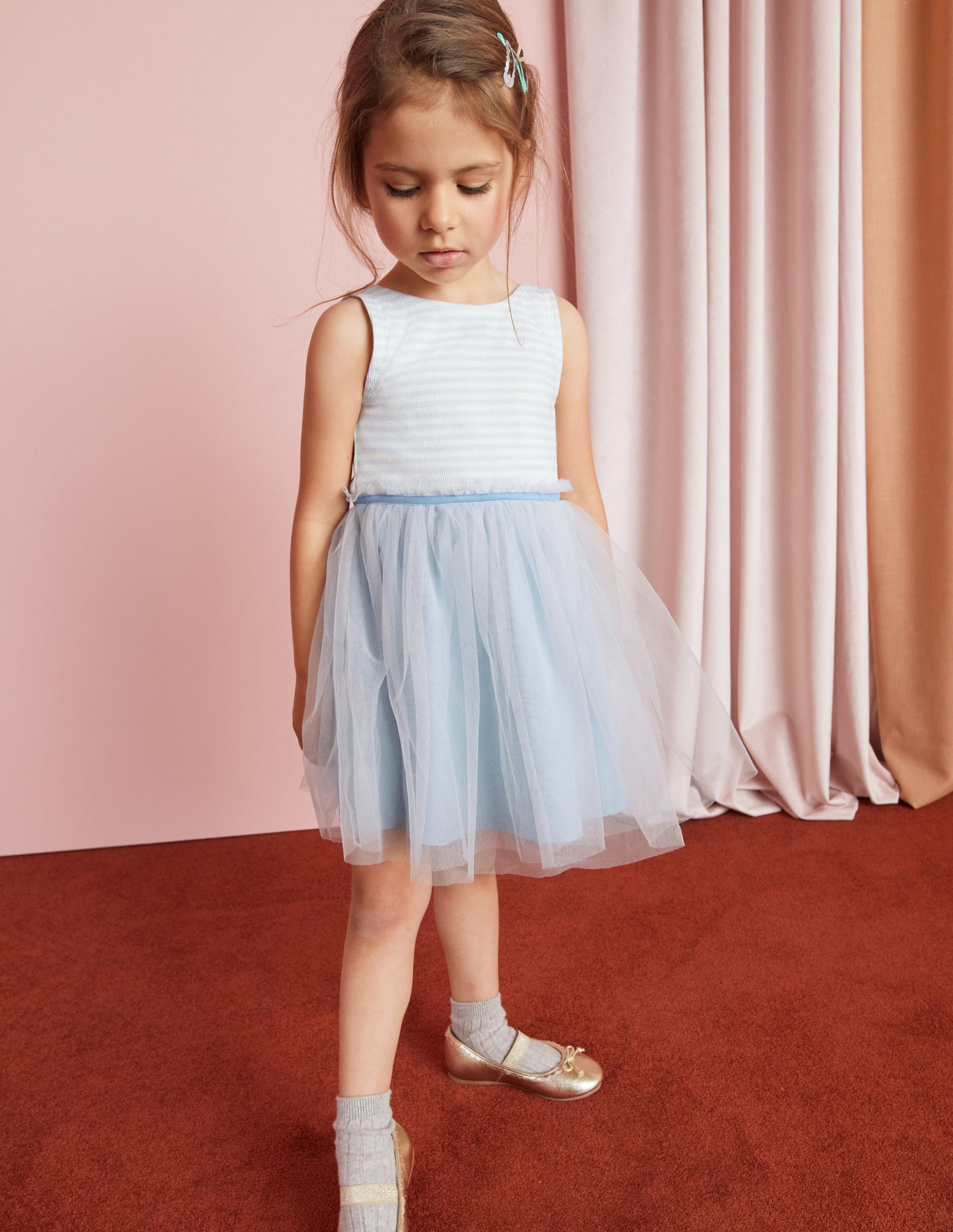 Jersey Tulle Mix Dress-Provence Blue-4