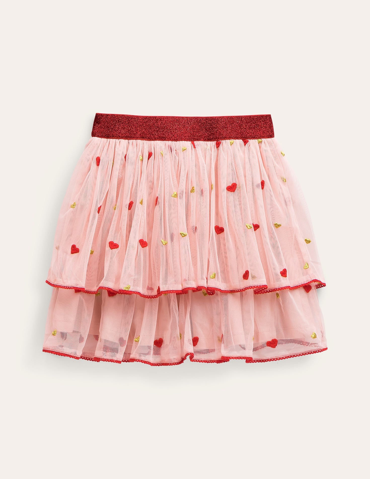 Embroidered Tulle Skirt-Pink Heart Embroidery-2