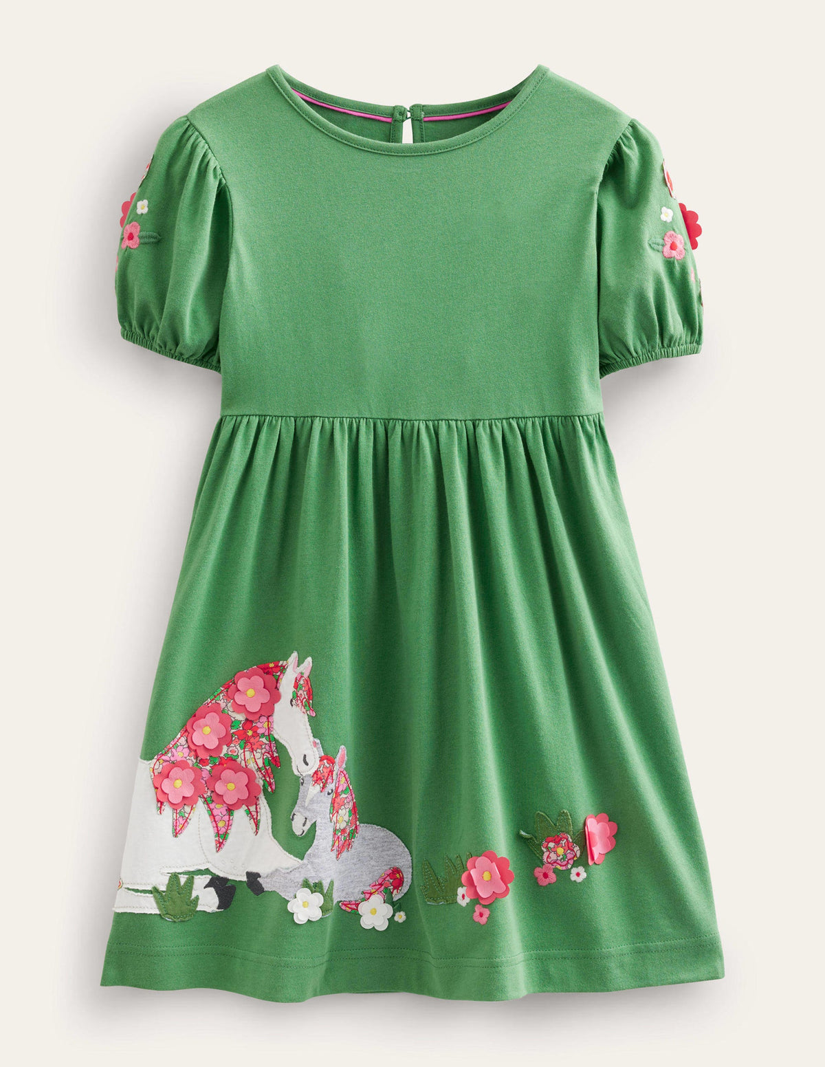 Jersey Appliqué Dress-Deep Grass Green Horses - Image 1