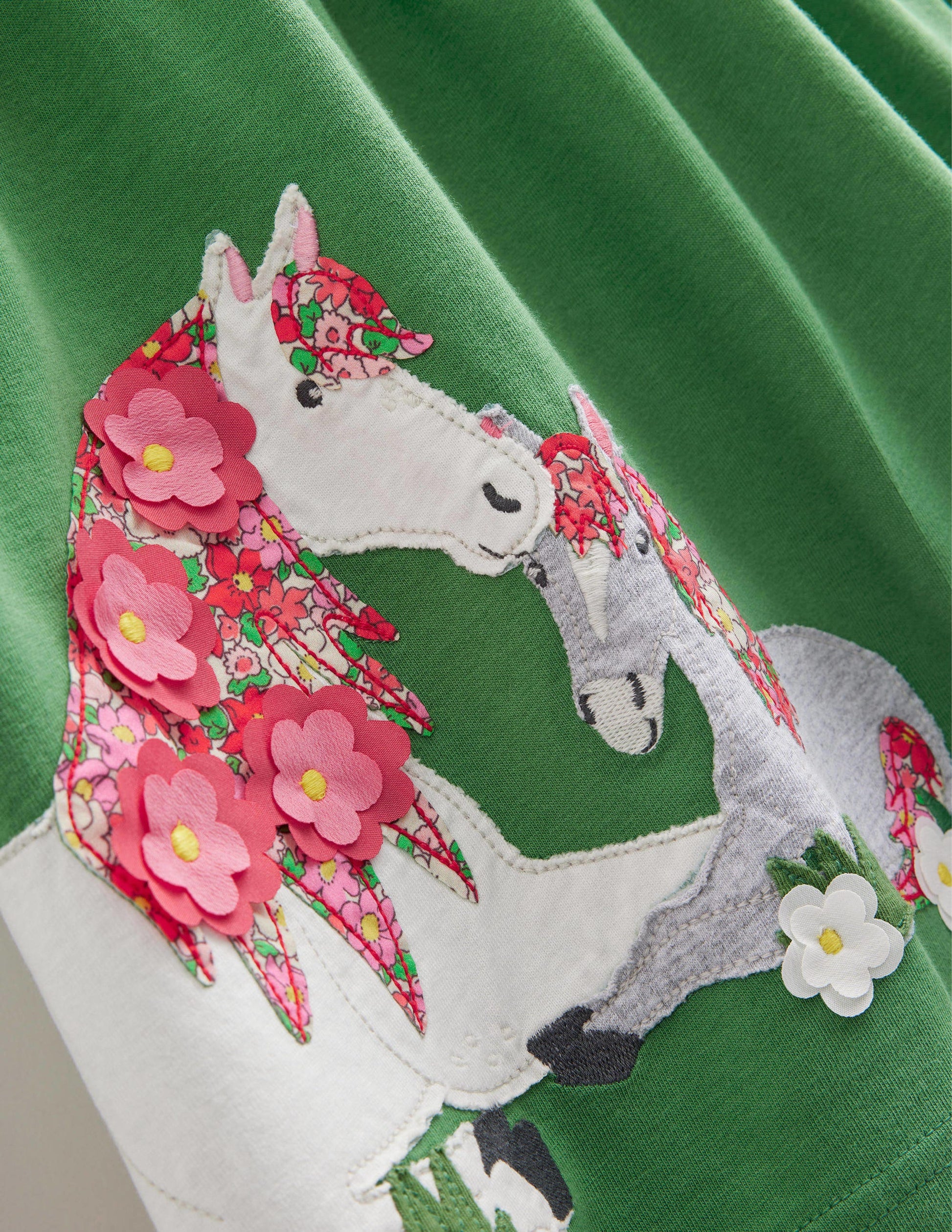 Jersey Appliqué Dress-Deep Grass Green Horses-3