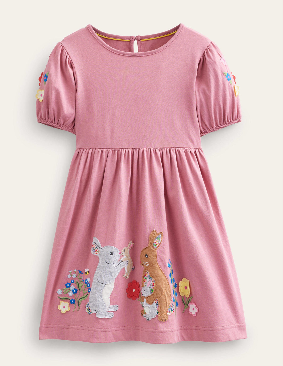 Jersey Appliqué Dress-Formica Pink Bunnies - Image 1