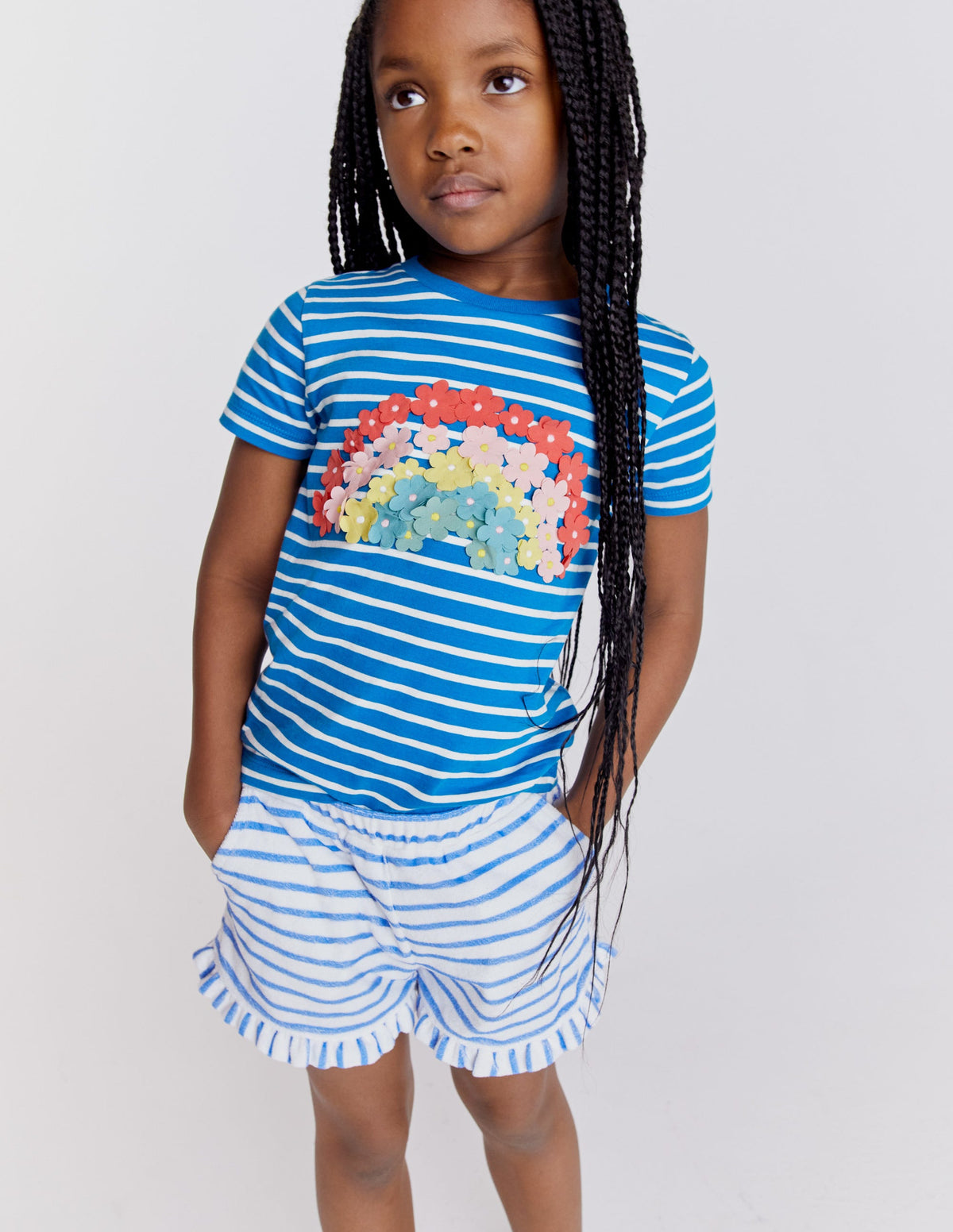 Frill Hem Towelling Short-Cabana Blue/Ivory - Image 4