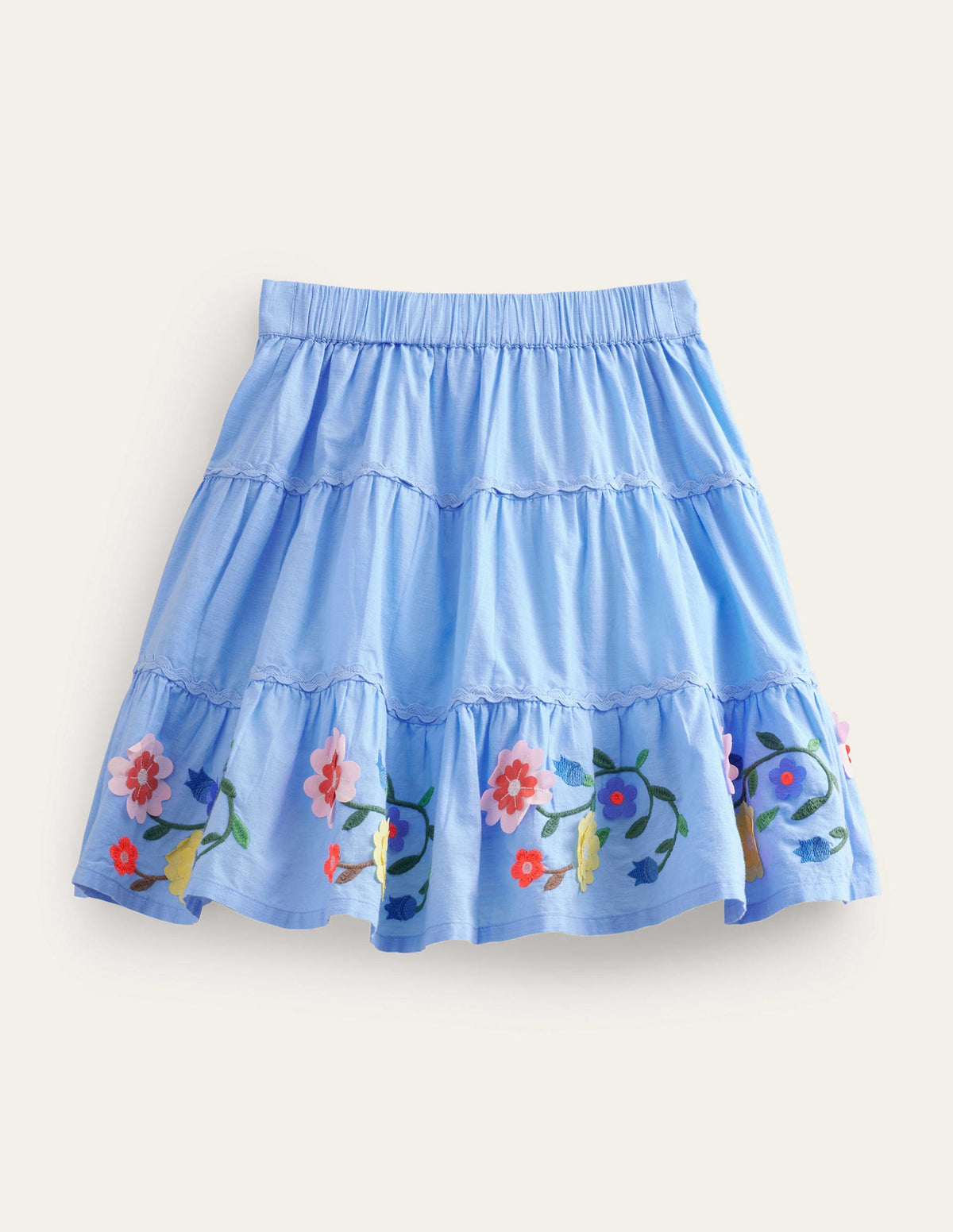 Embroidered Hem Midi Skirt-Vista Blue Flowers - Image 2
