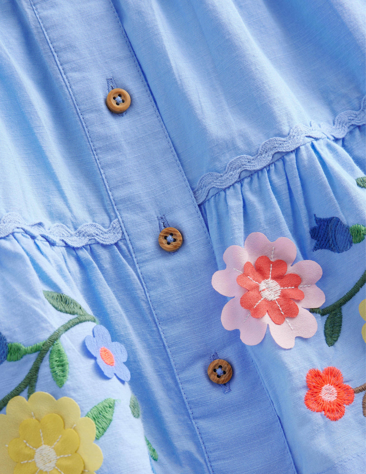 Embroidered Hem Midi Skirt-Vista Blue Flowers - Image 3