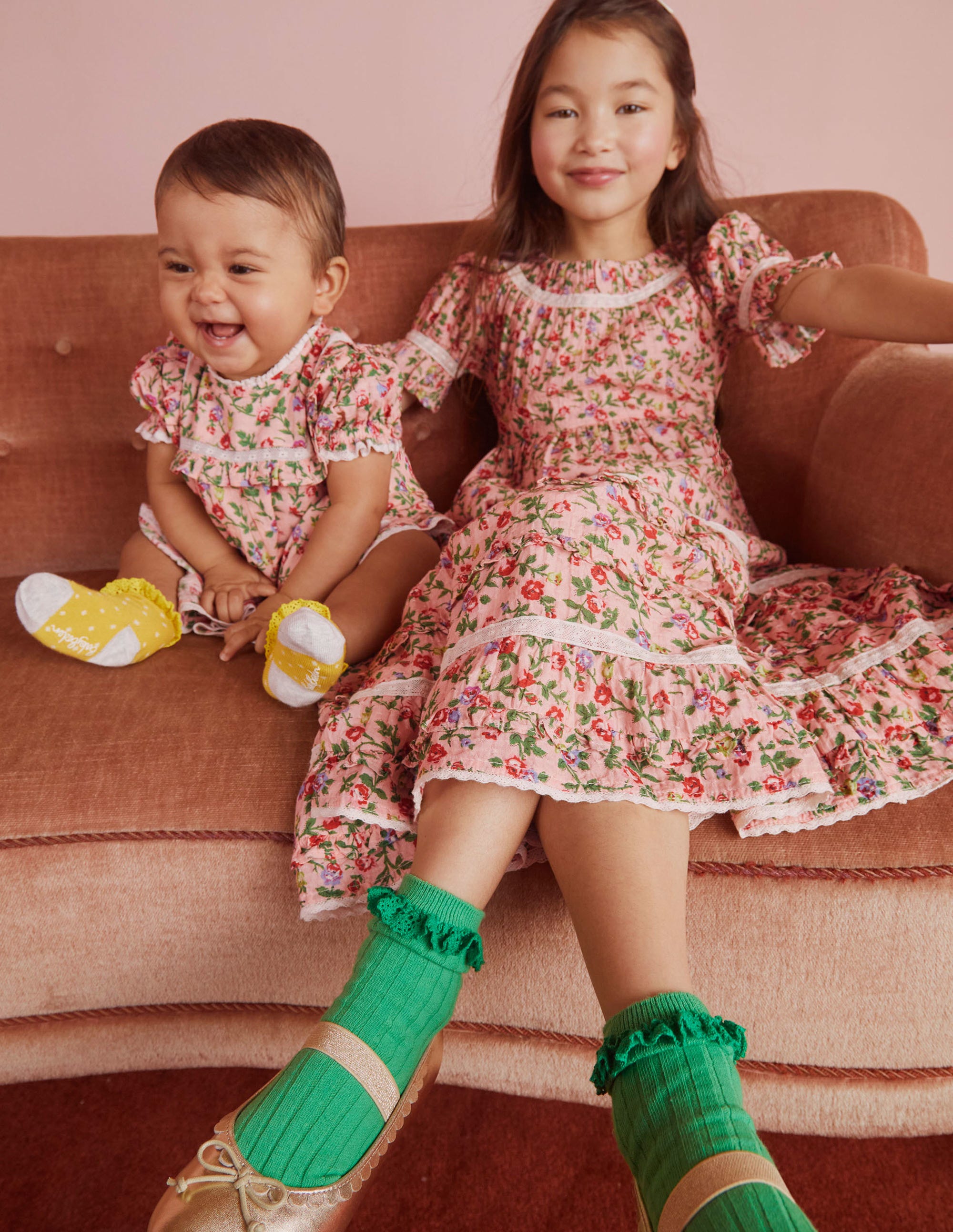 Printed Lace Trim Party Dress-Rambling Rose Pink - Image 10
