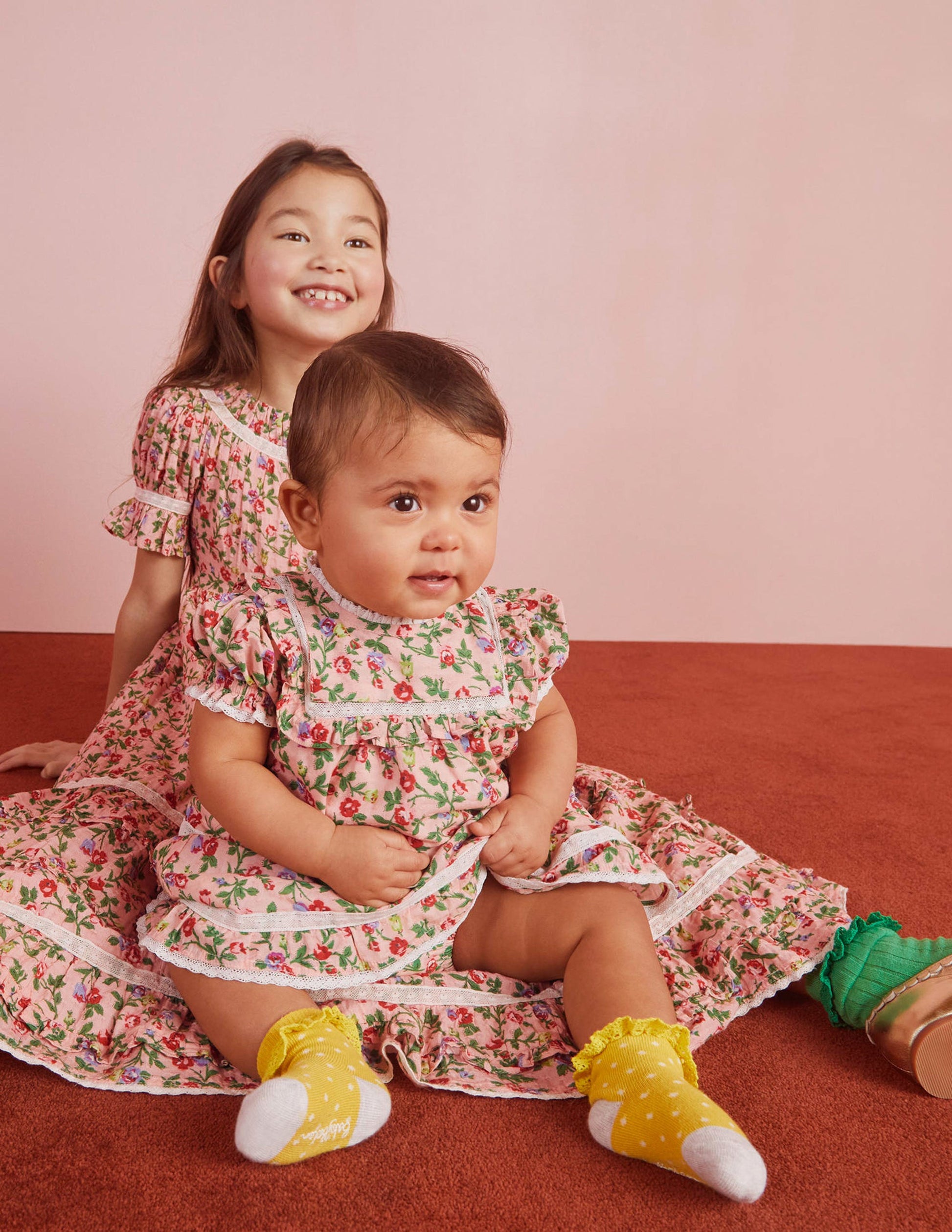 Printed Lace Trim Party Dress-Rambling Rose Pink-11