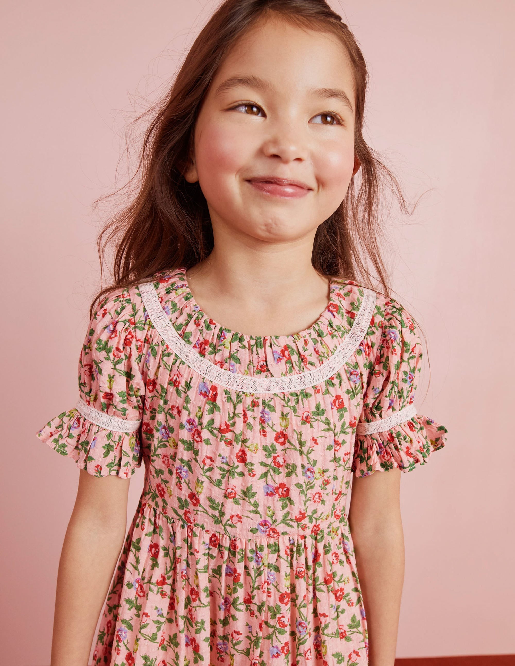 Printed Lace Trim Party Dress-Rambling Rose Pink - Image 12