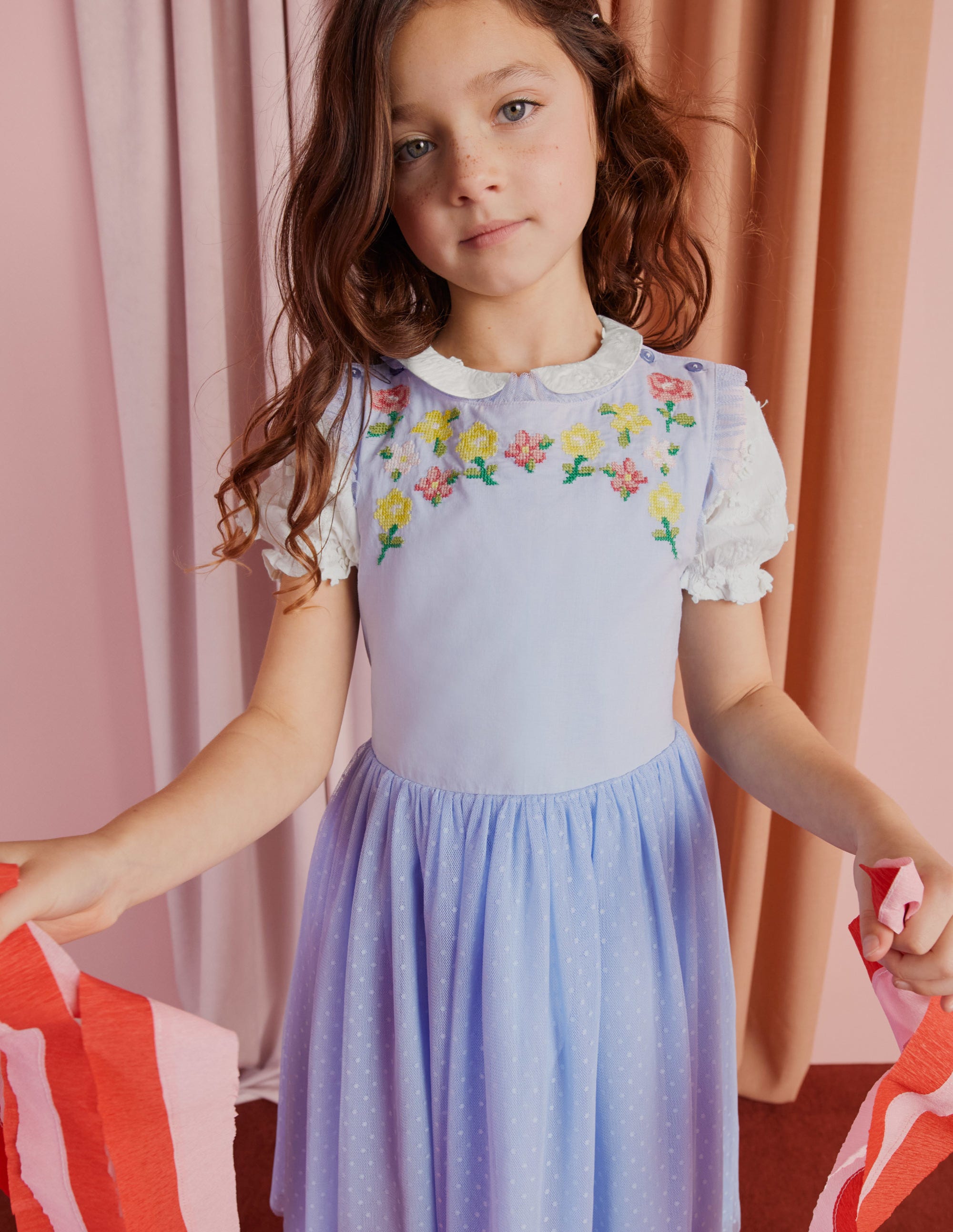 Embroidered Cross-Back Dress-Whisper Blue - Image 8