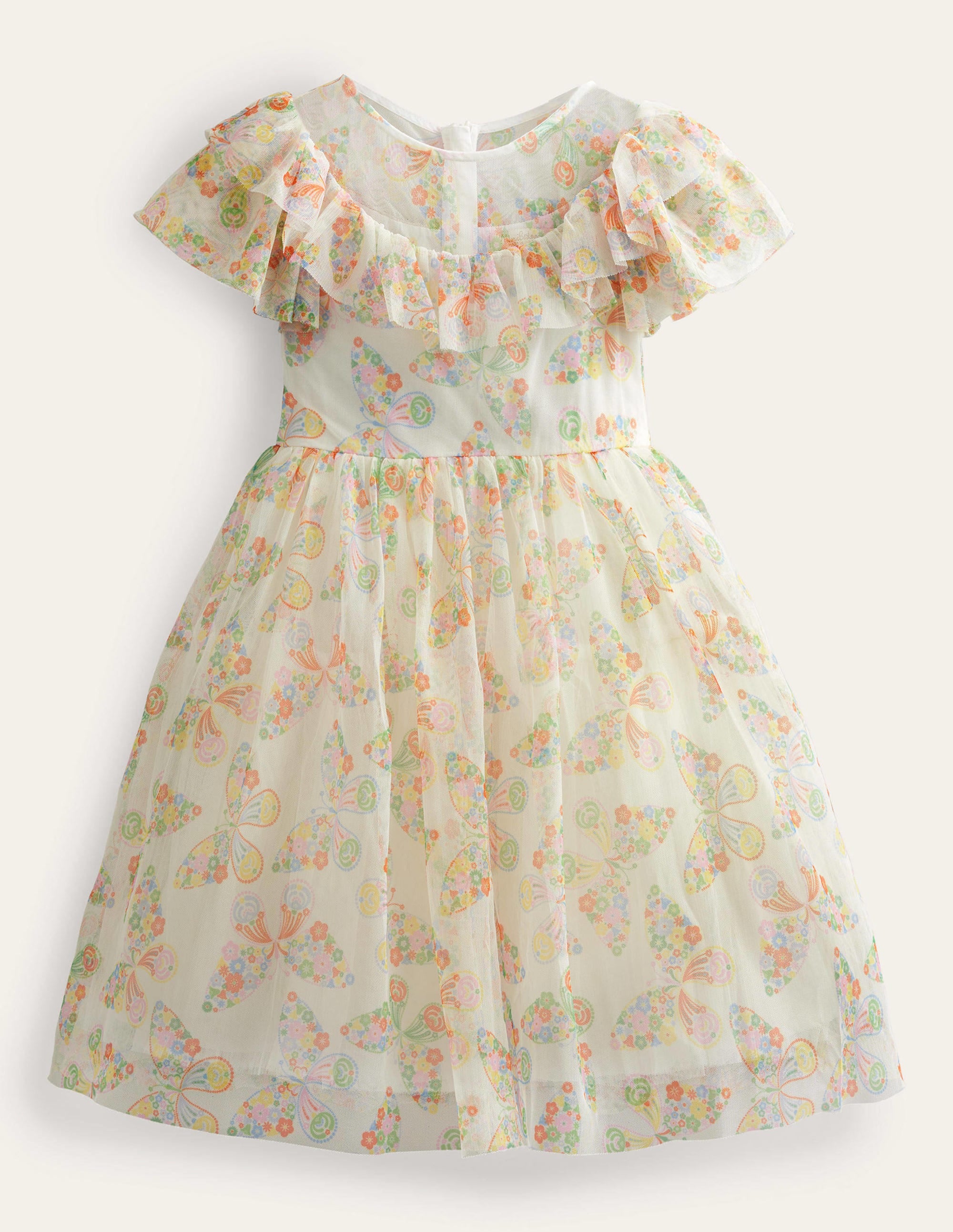Frilly Tulle Dress-Ivory Multi Butterflies - Image 1