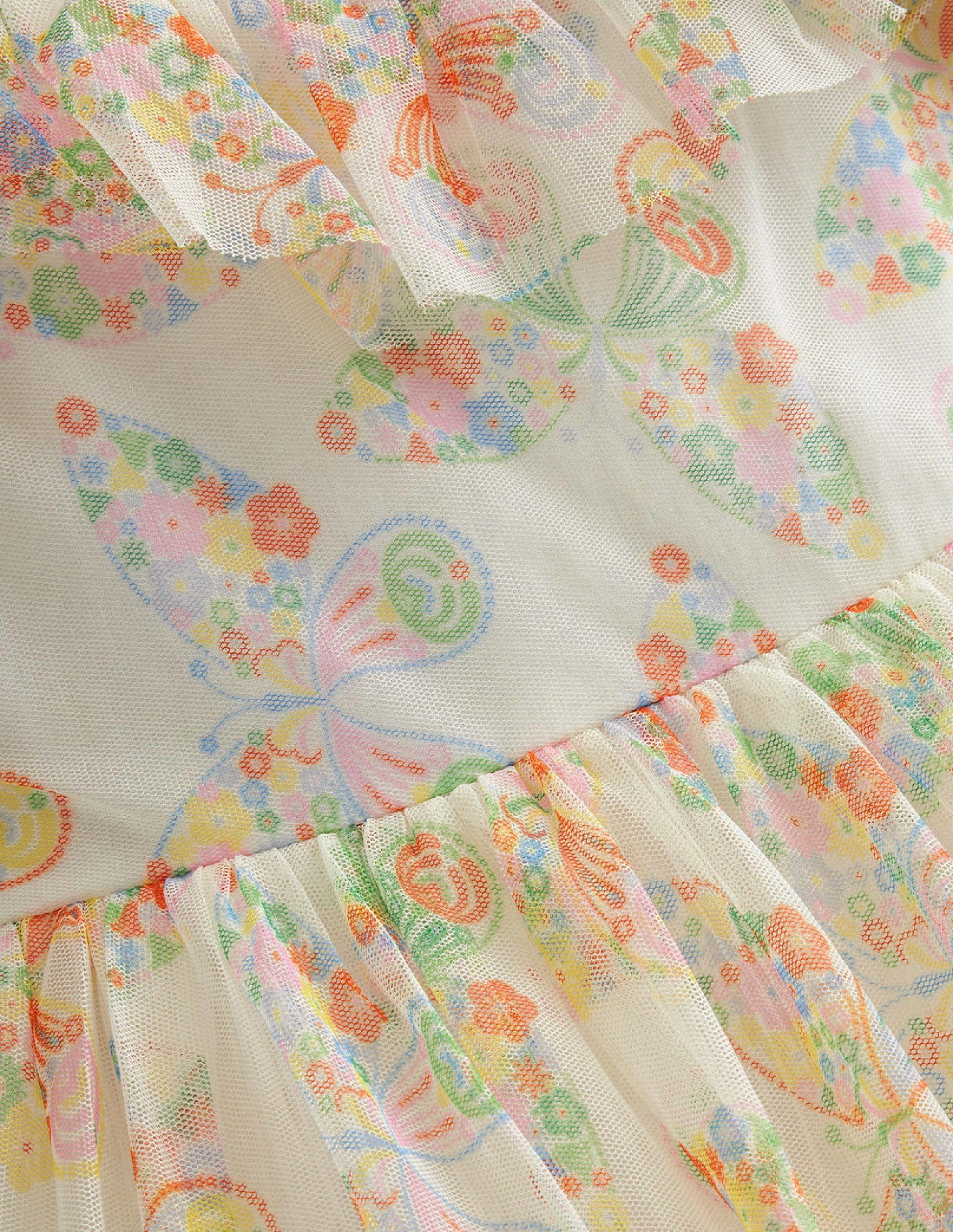 Frilly Tulle Dress-Ivory Multi Butterflies-3