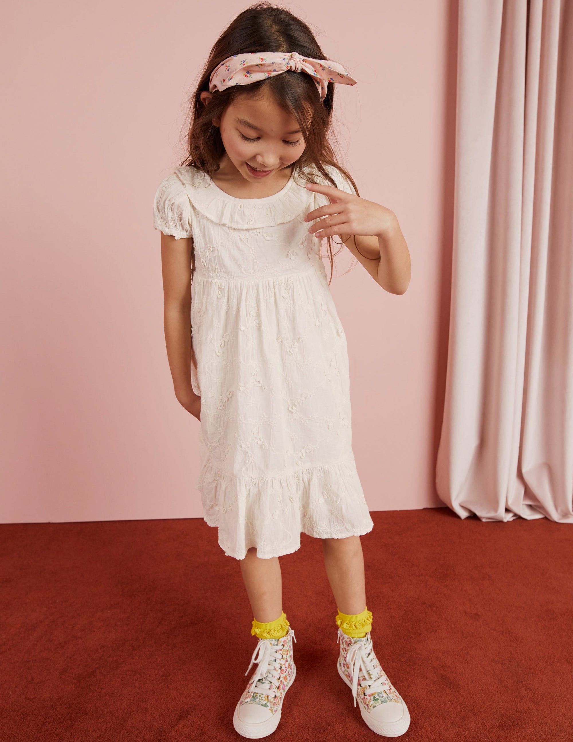Dip Hem Broderie Dress-Ivory - Image 5