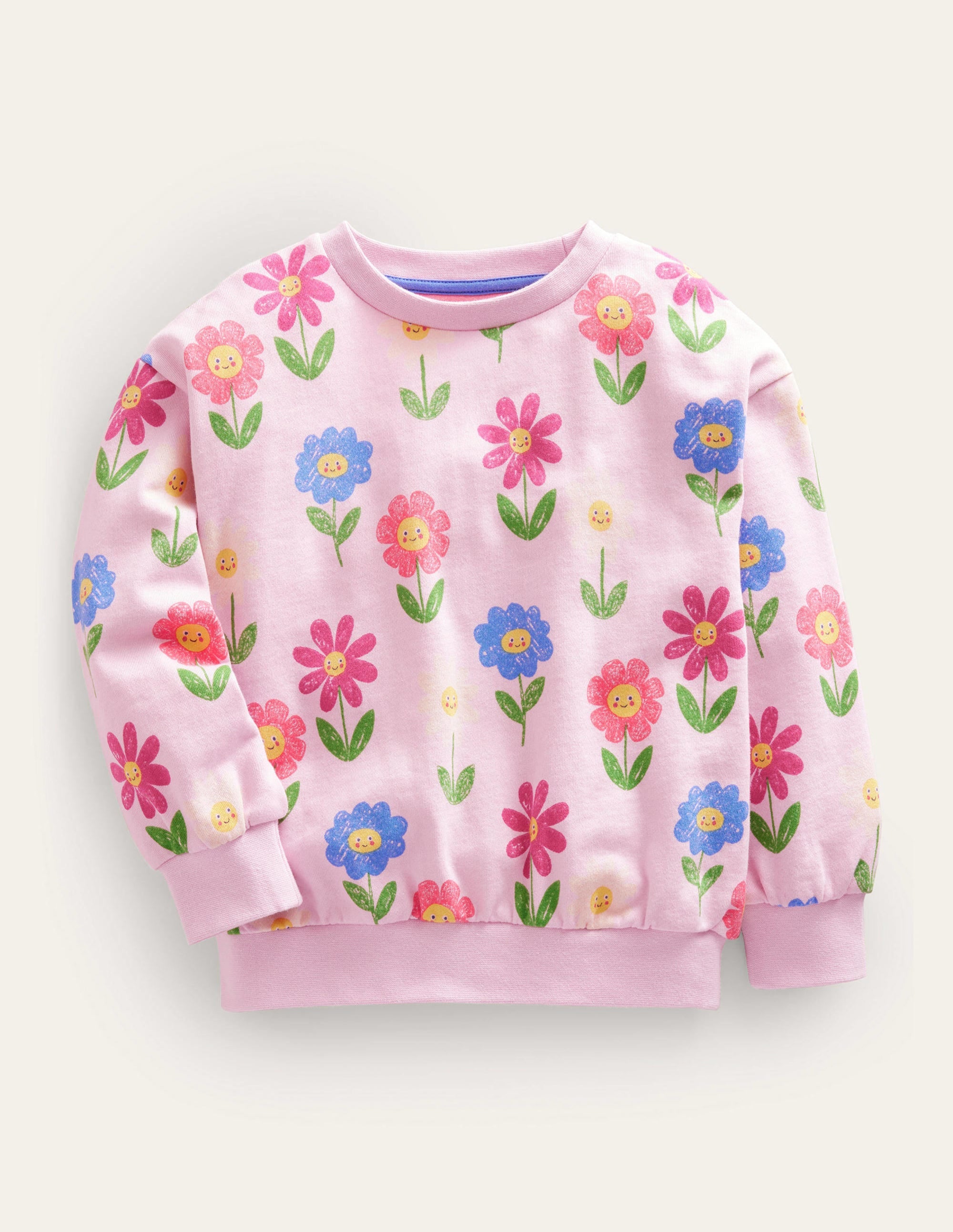 Relaxed Printed Sweatshirt-Winsome Pink Flowers - Image 1