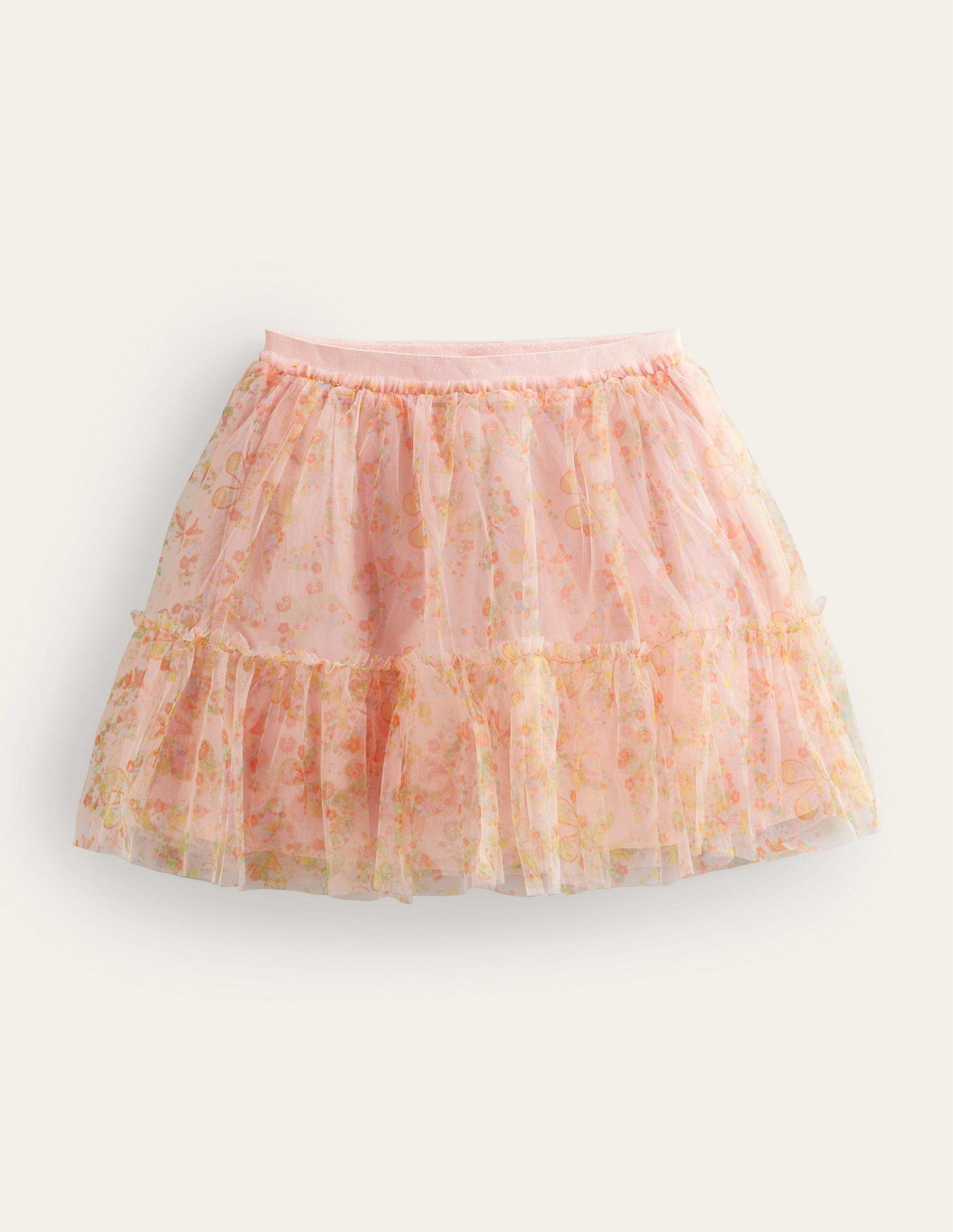 Printed Tiered Tulle Skirt-Rose Pink Butterflies-1