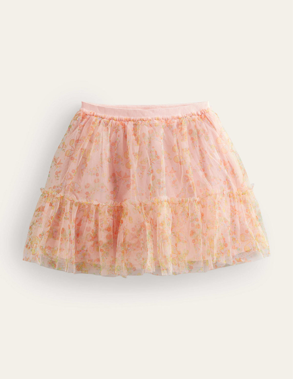 Printed Tiered Tulle Skirt-Rose Pink Butterflies - Image 1