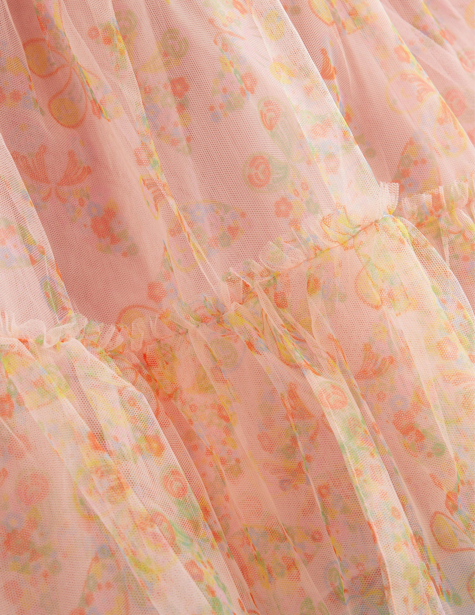 Printed Tiered Tulle Skirt-Rose Pink Butterflies-3
