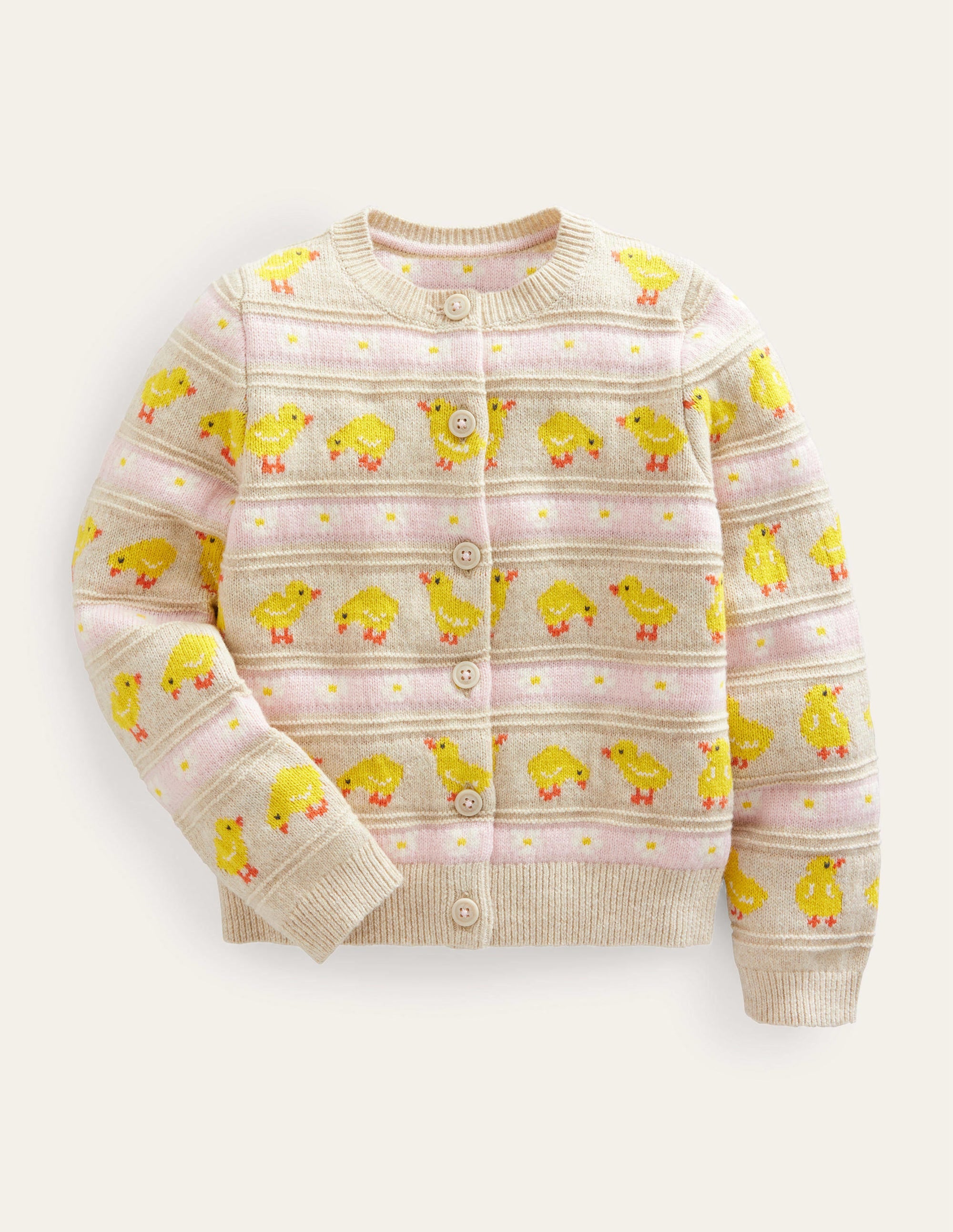 Fair Isle knitted Cardigan-Ecru Marl Chicks - Image 1