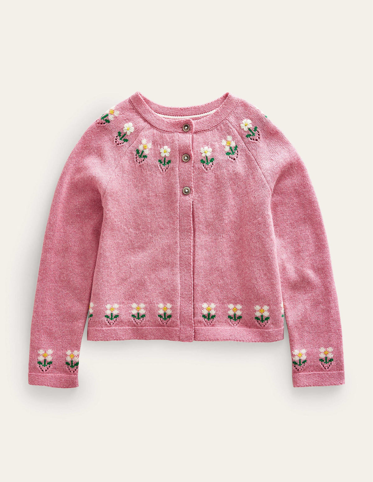 Embroidered Flower Cardigan-Almond Pink Marl-1