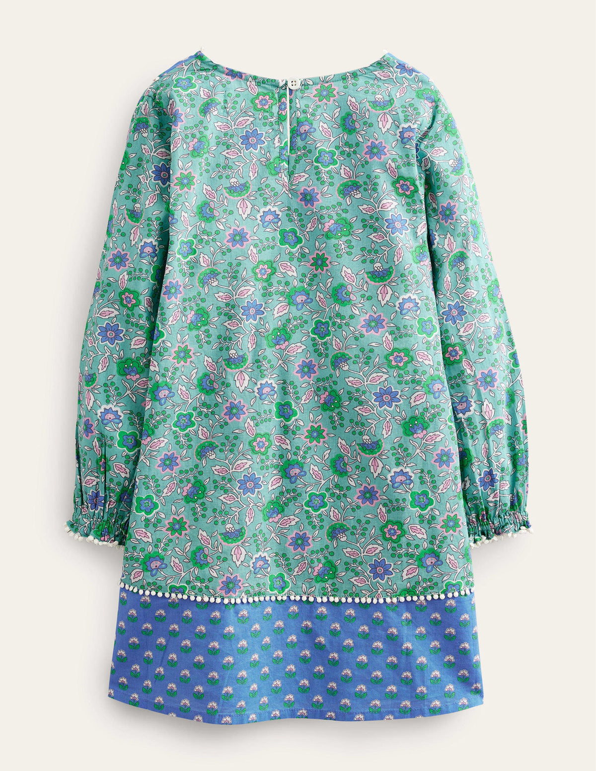 Long-sleeve Printed Kaftan-Aqua Sea Floral Vine - Image 2
