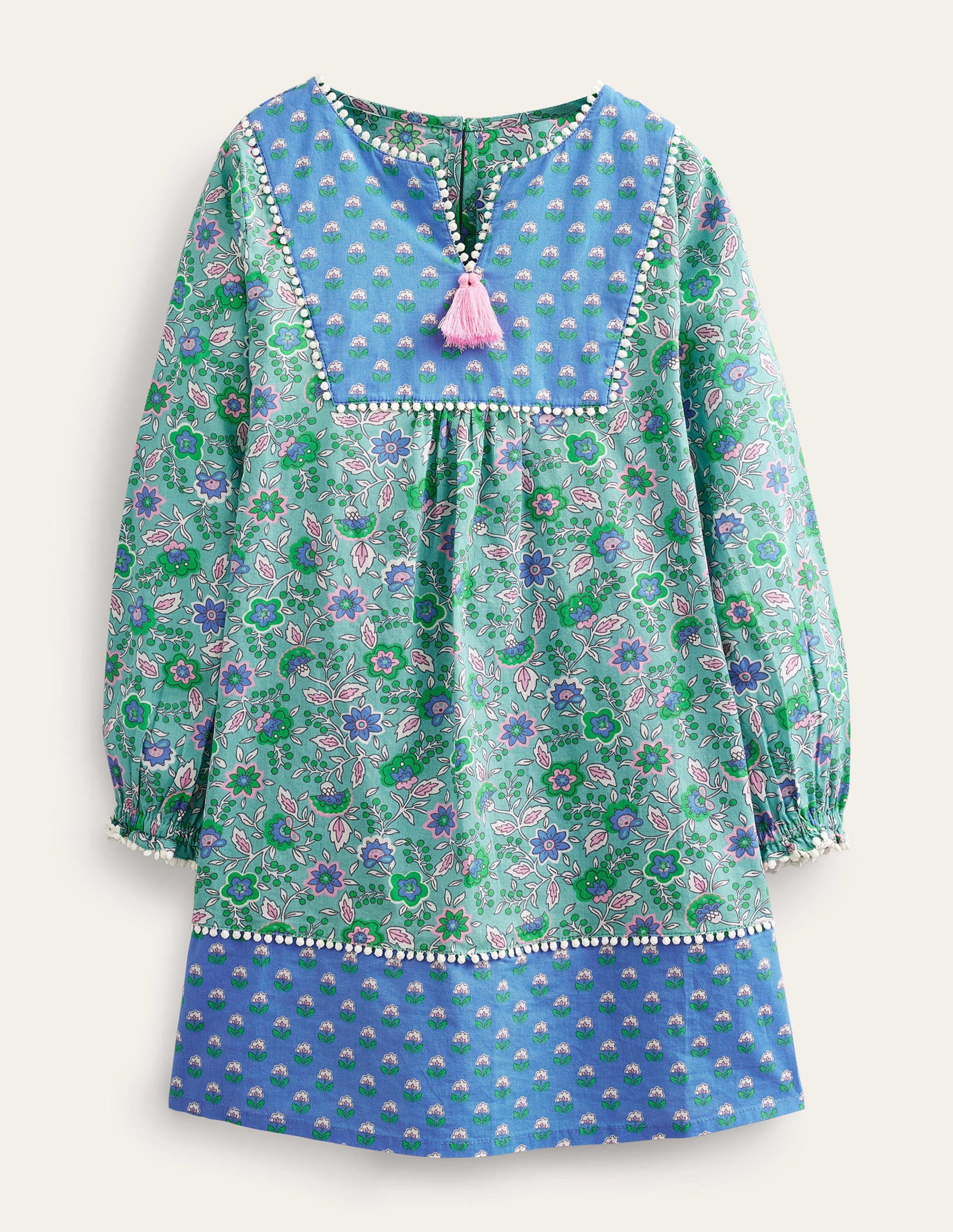 Long-sleeve Printed Kaftan-Aqua Sea Floral Vine - Image 1