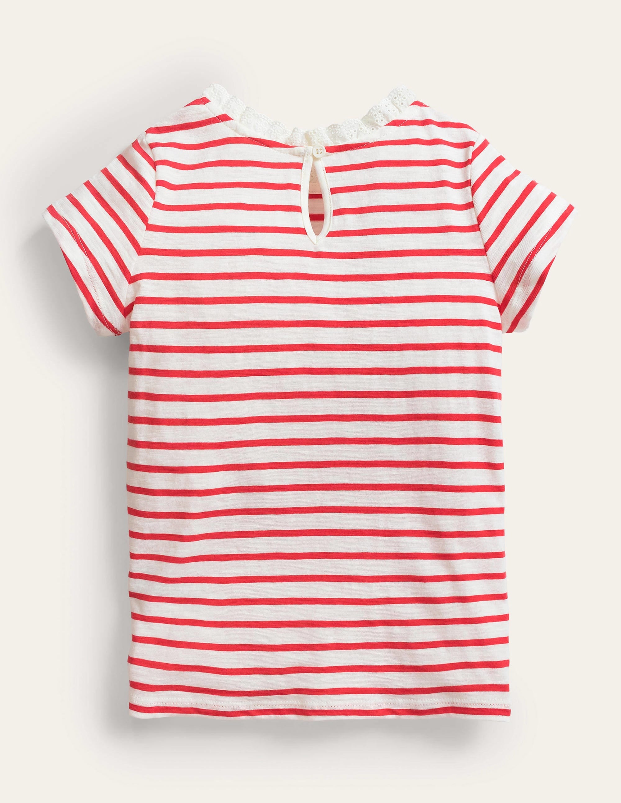 Broderie Pocket T-shirt-Strawberry Tart/Ivory - Image 2