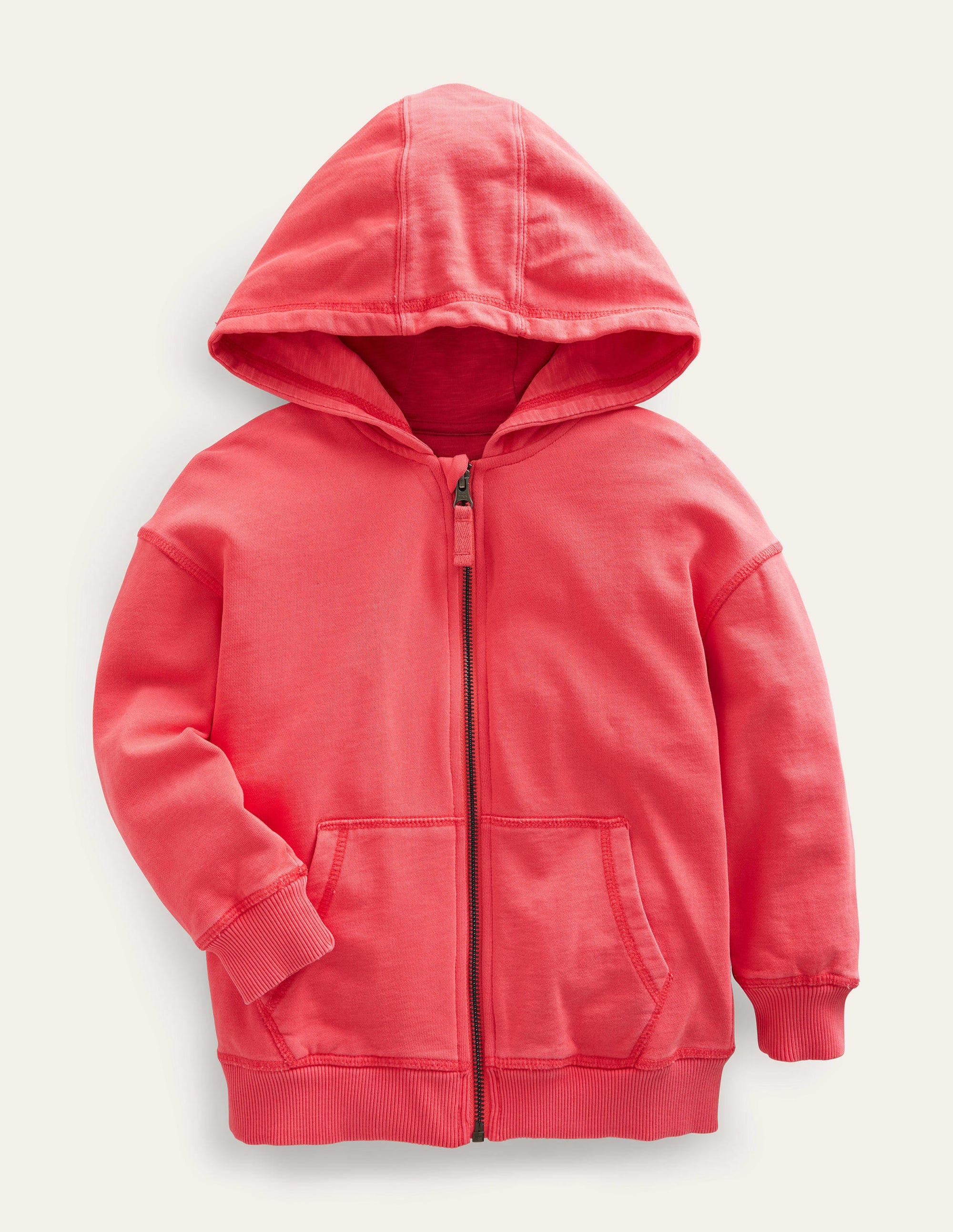 Garment Dye Zip-Though Hoodie-Washed Jam Red - Image 1