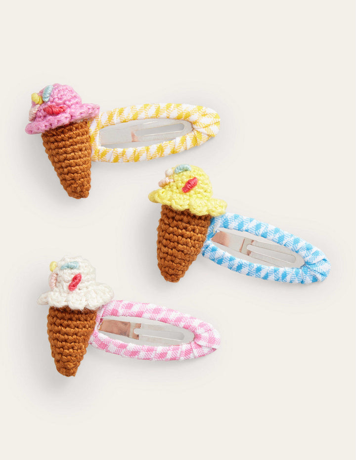 3 Pack Hair Clips-Gingham Ice Creams