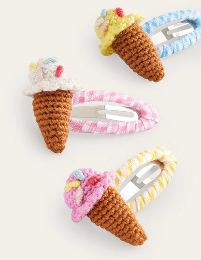 3 Pack Hair Clips-Gingham Ice Creams-2