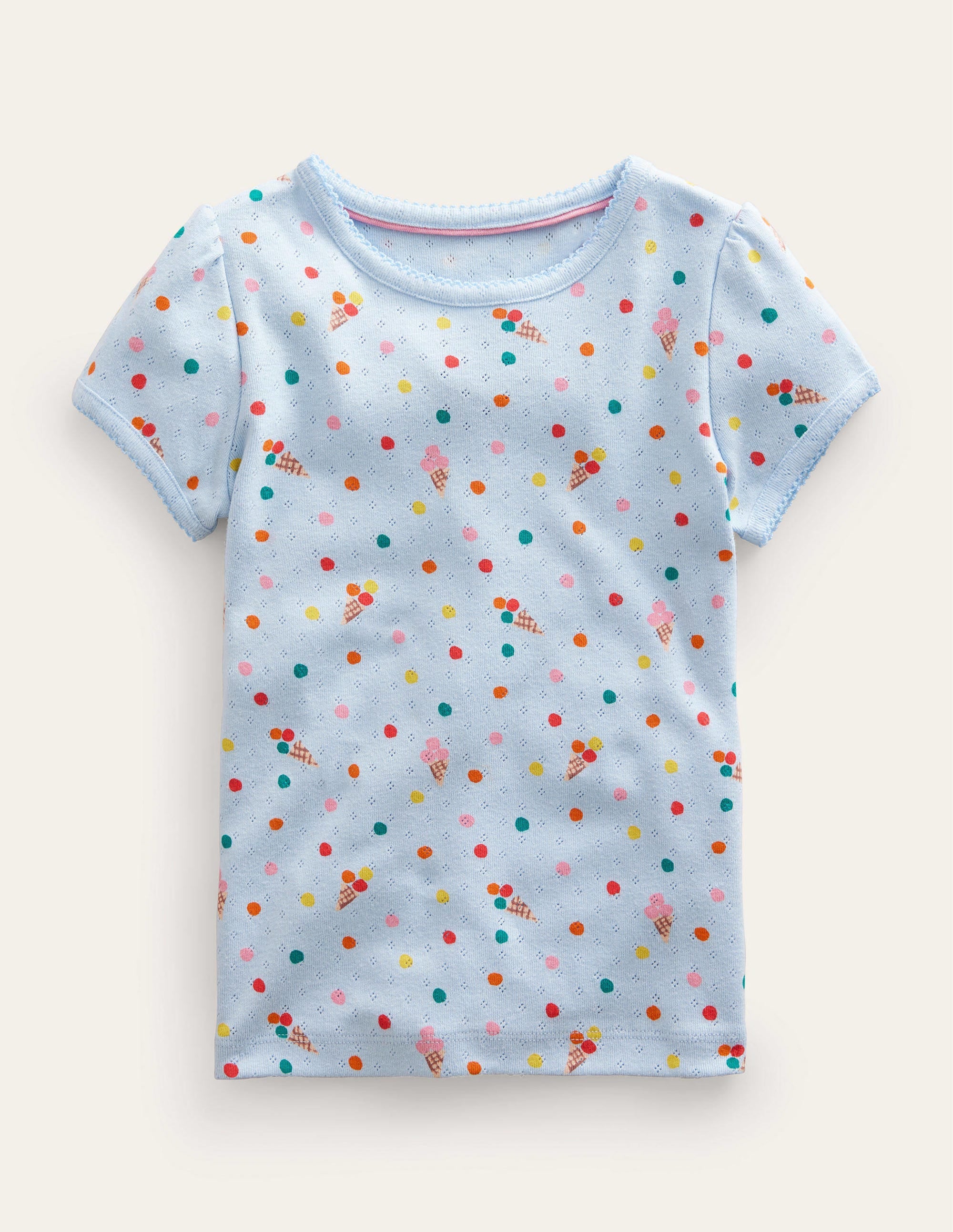 Short-Sleeved Pointelle Top-Blue Ice Creams - Image 1