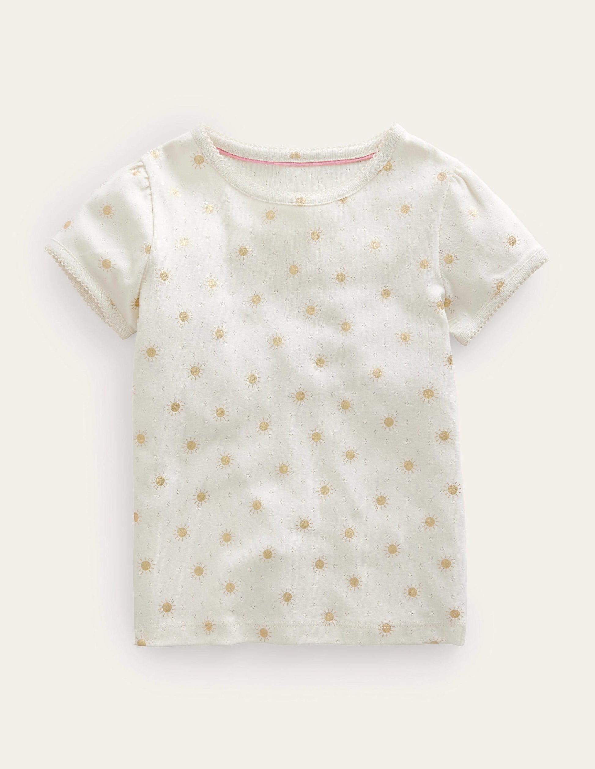 Short-Sleeved Pointelle Top-Ivory/Gold Suns-1