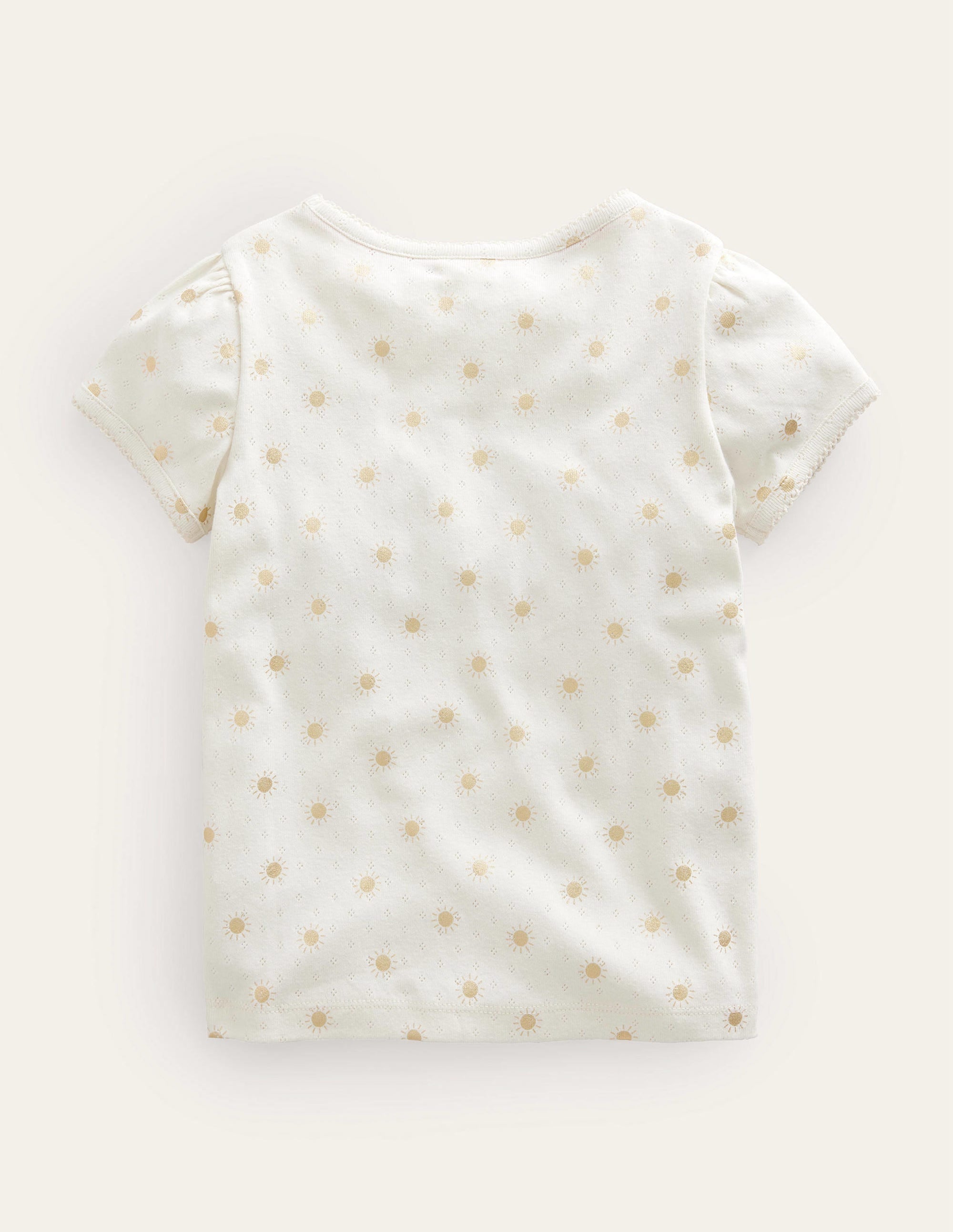Short-Sleeved Pointelle Top-Ivory/Gold Suns - Image 2