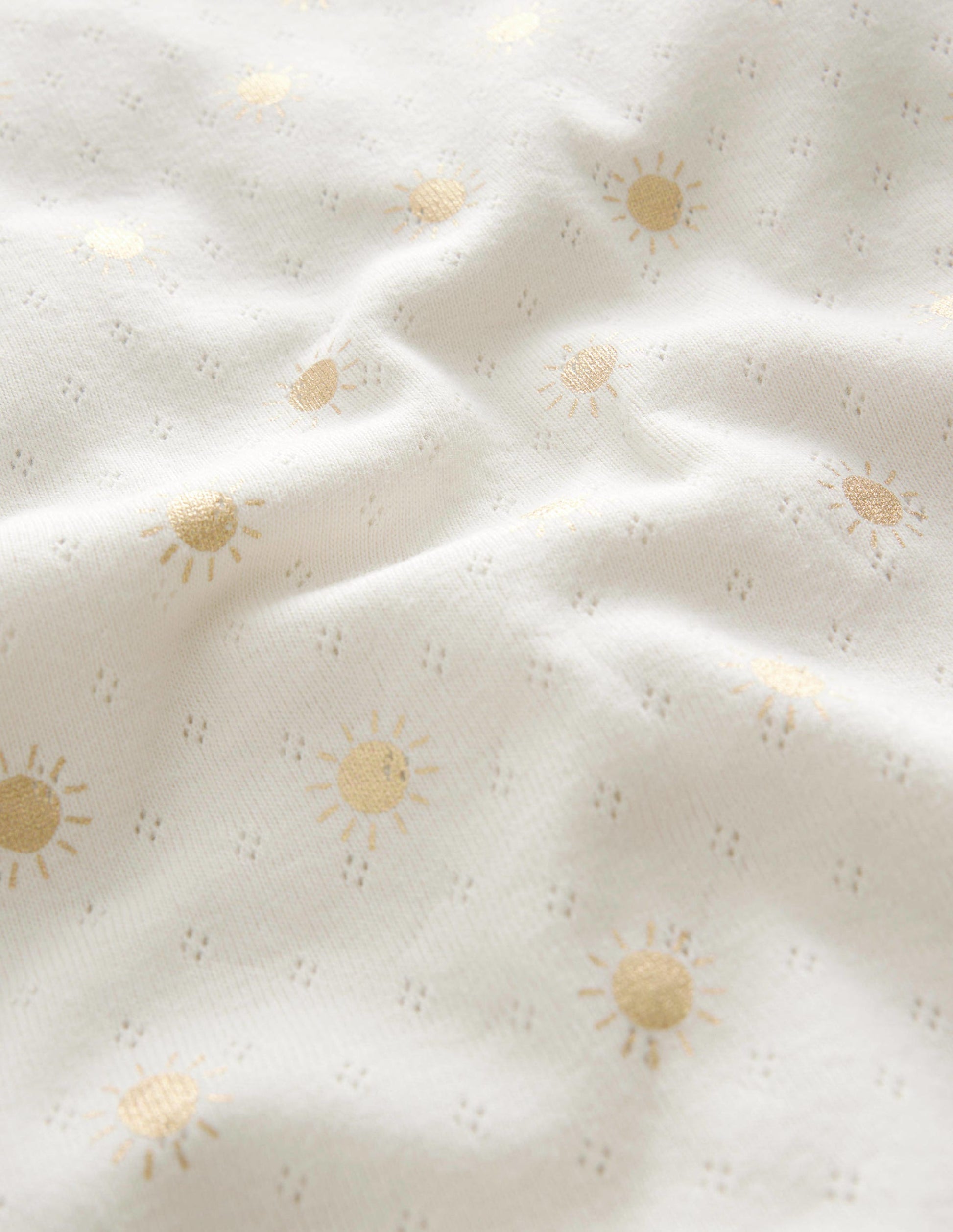 Short-Sleeved Pointelle Top-Ivory/Gold Suns-3