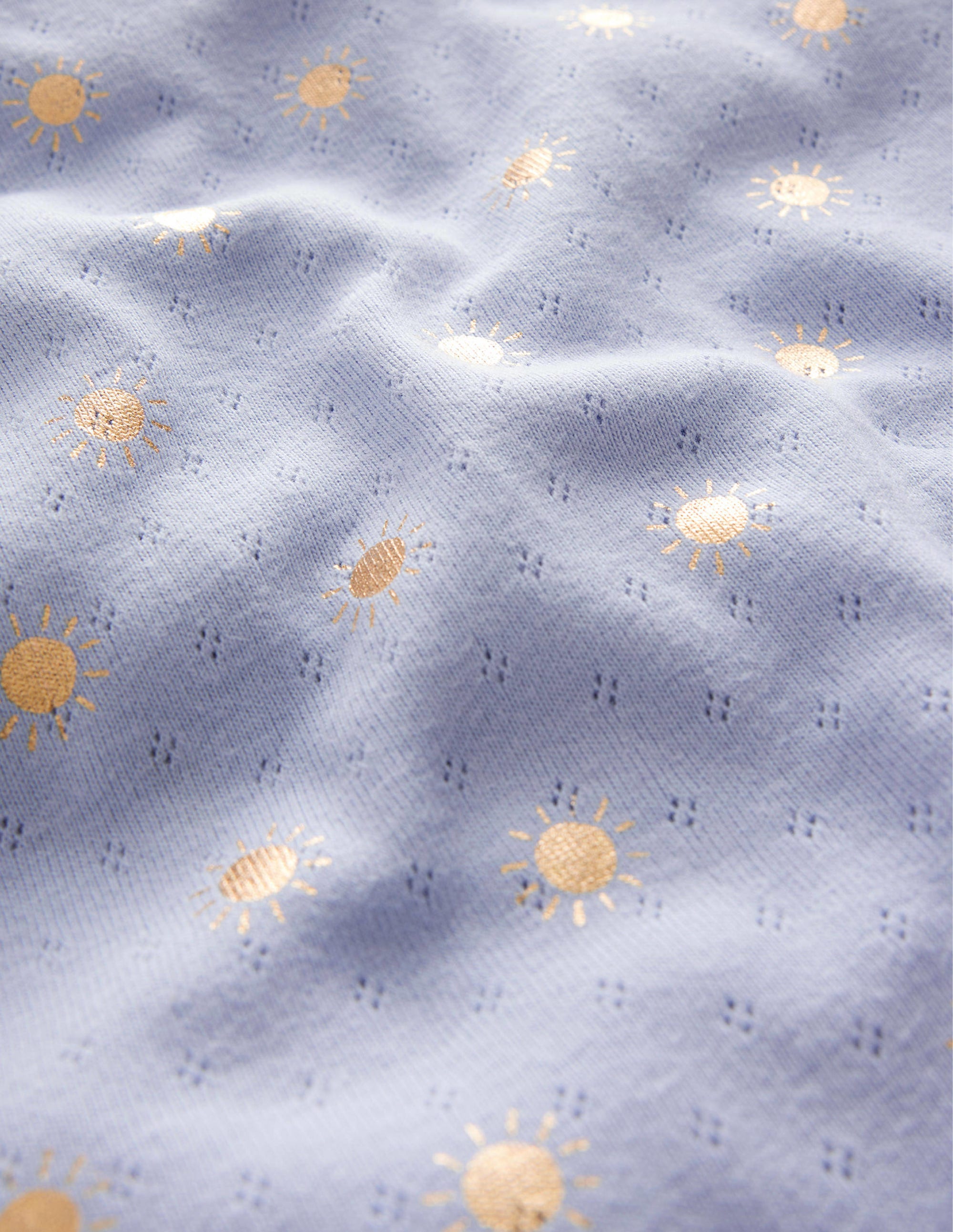 Short-Sleeved Pointelle Top-Brunnera Blue/Gold Suns - Image 3