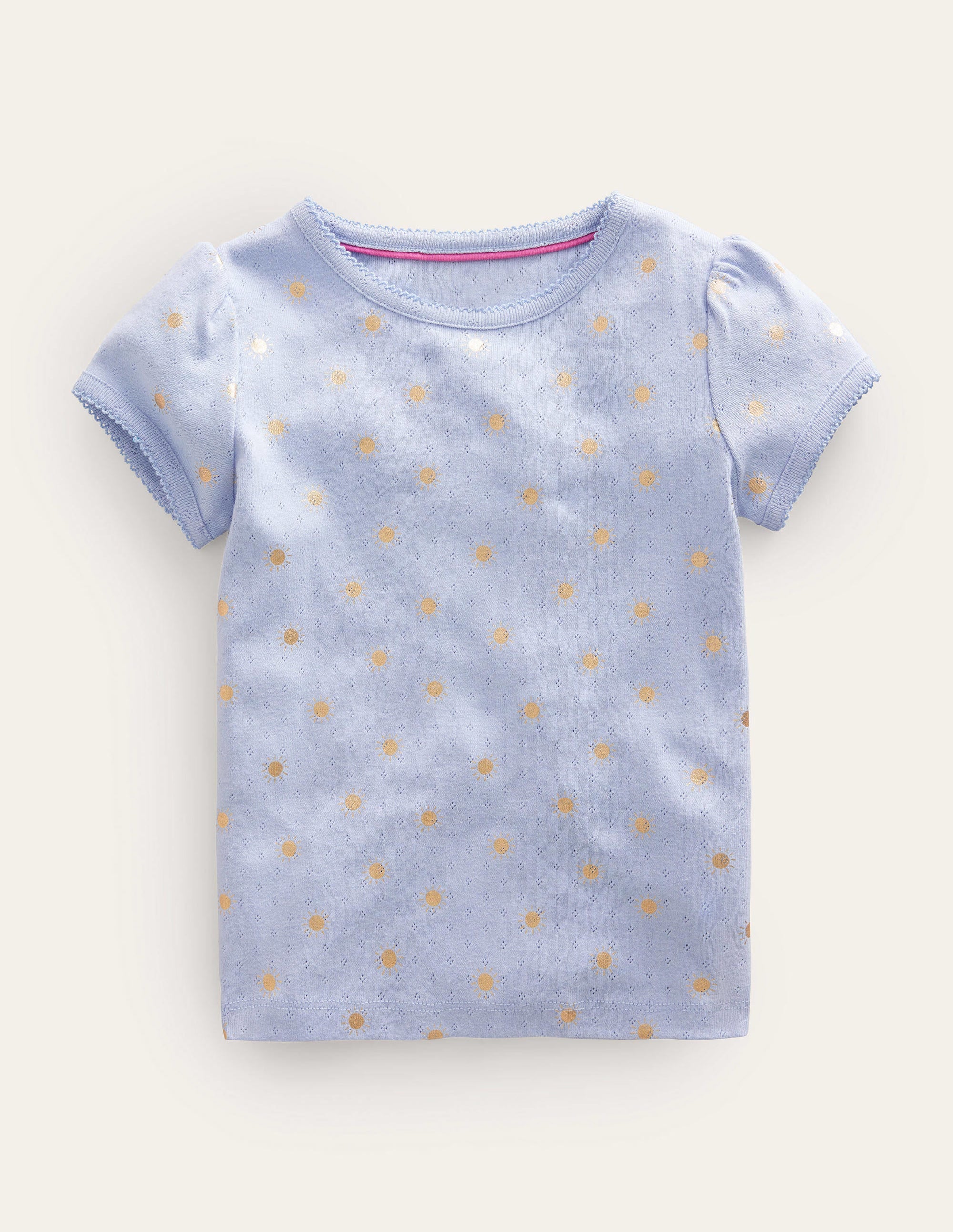 Short-Sleeved Pointelle Top-Brunnera Blue/Gold Suns - Image 1