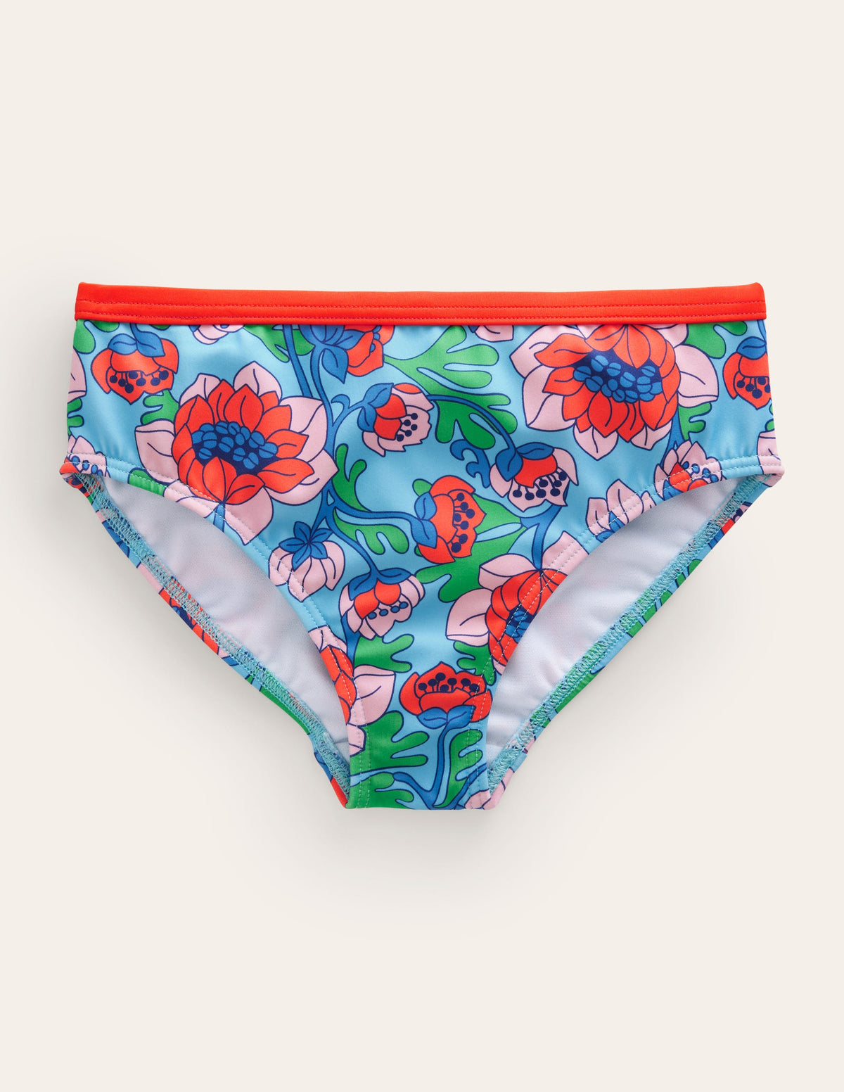 Patterned Bikini Bottoms-Red Poppy Spring Time Floral-1