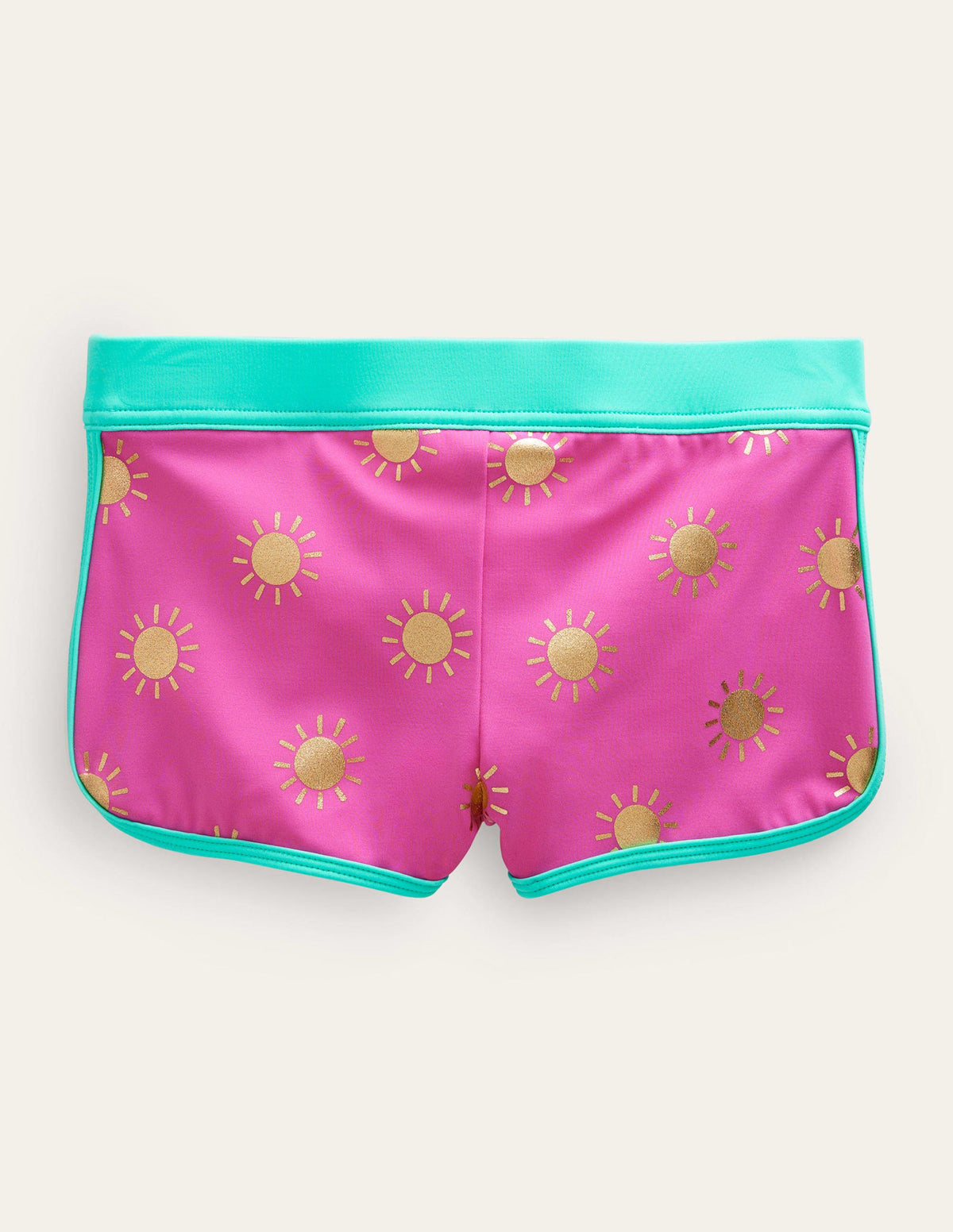Patterned Swim Shorts-Tickled Pink Gold Foil Suns - Image 2