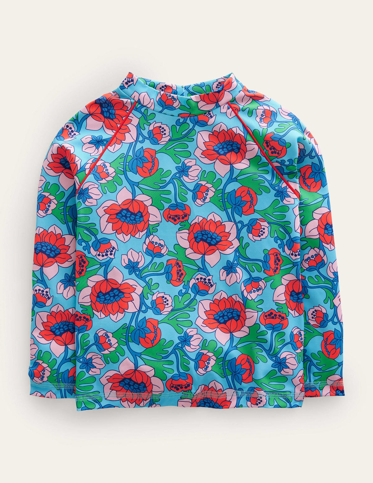 Patterned Rash Guard-Red Poppy Spring Time Floral - Image 1