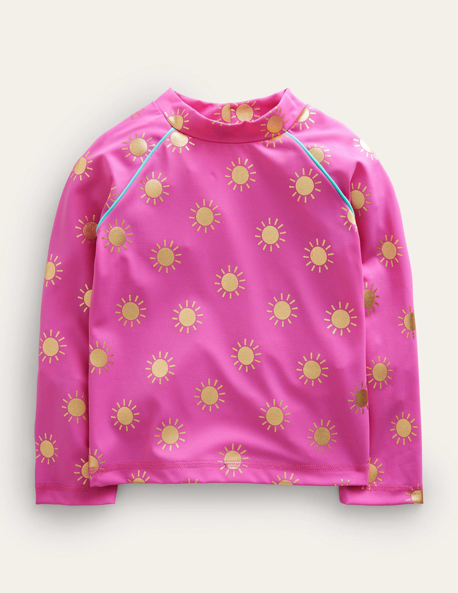 Patterned Rash Guard-Tickled Pink Gold Foil Suns-1