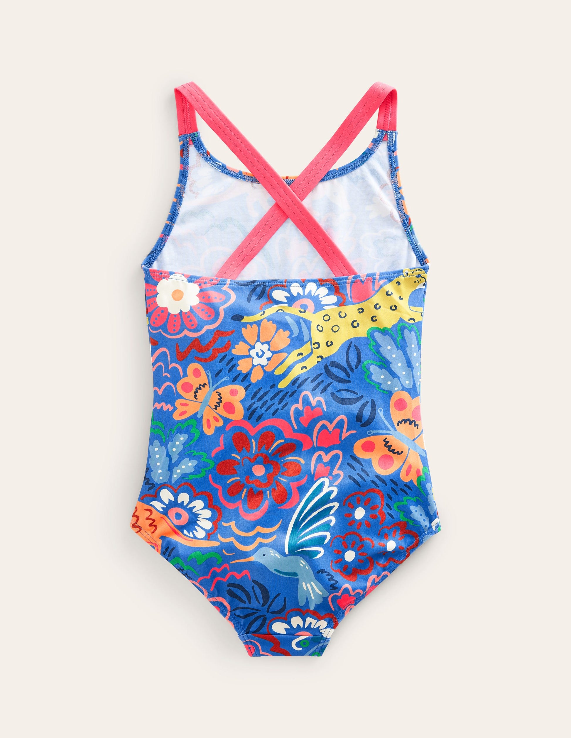 Cross-back Printed Swimsuit-Blue Leopard Safari-2