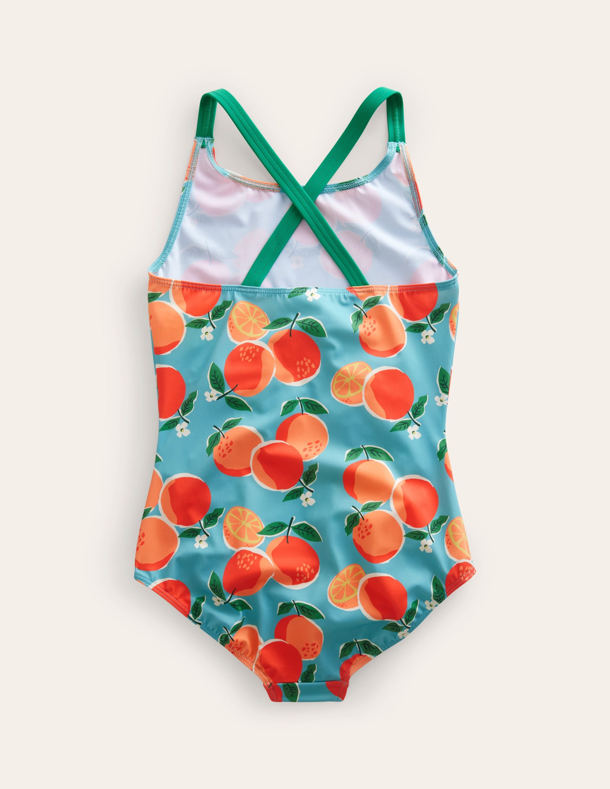 Cross-back Printed Swimsuit-Aqua Blue Oranges - Image 2