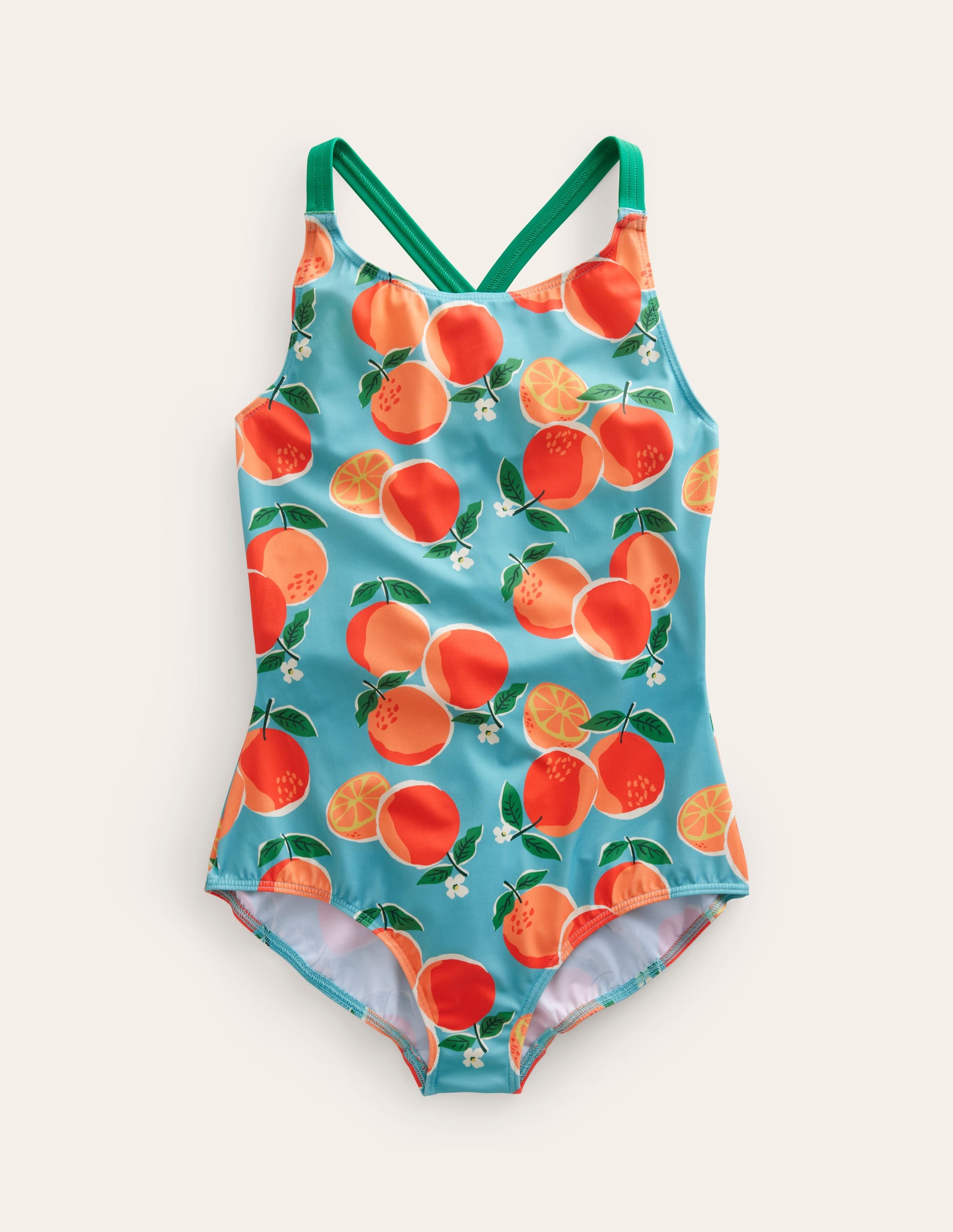 Cross-back Printed Swimsuit-Aqua Blue Oranges - Image 1