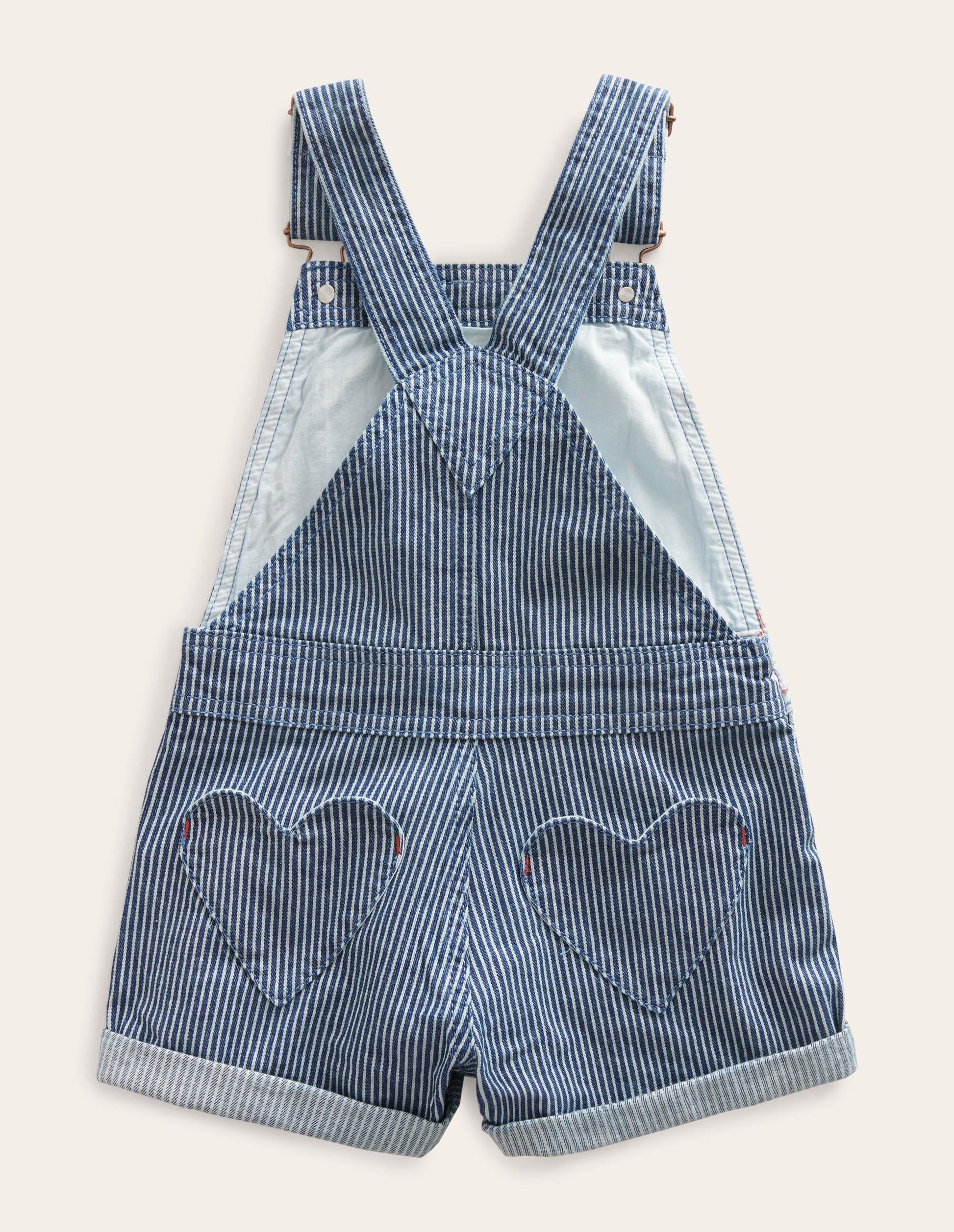 Heart Pocket Short Overalls-Indigo Ticking-2