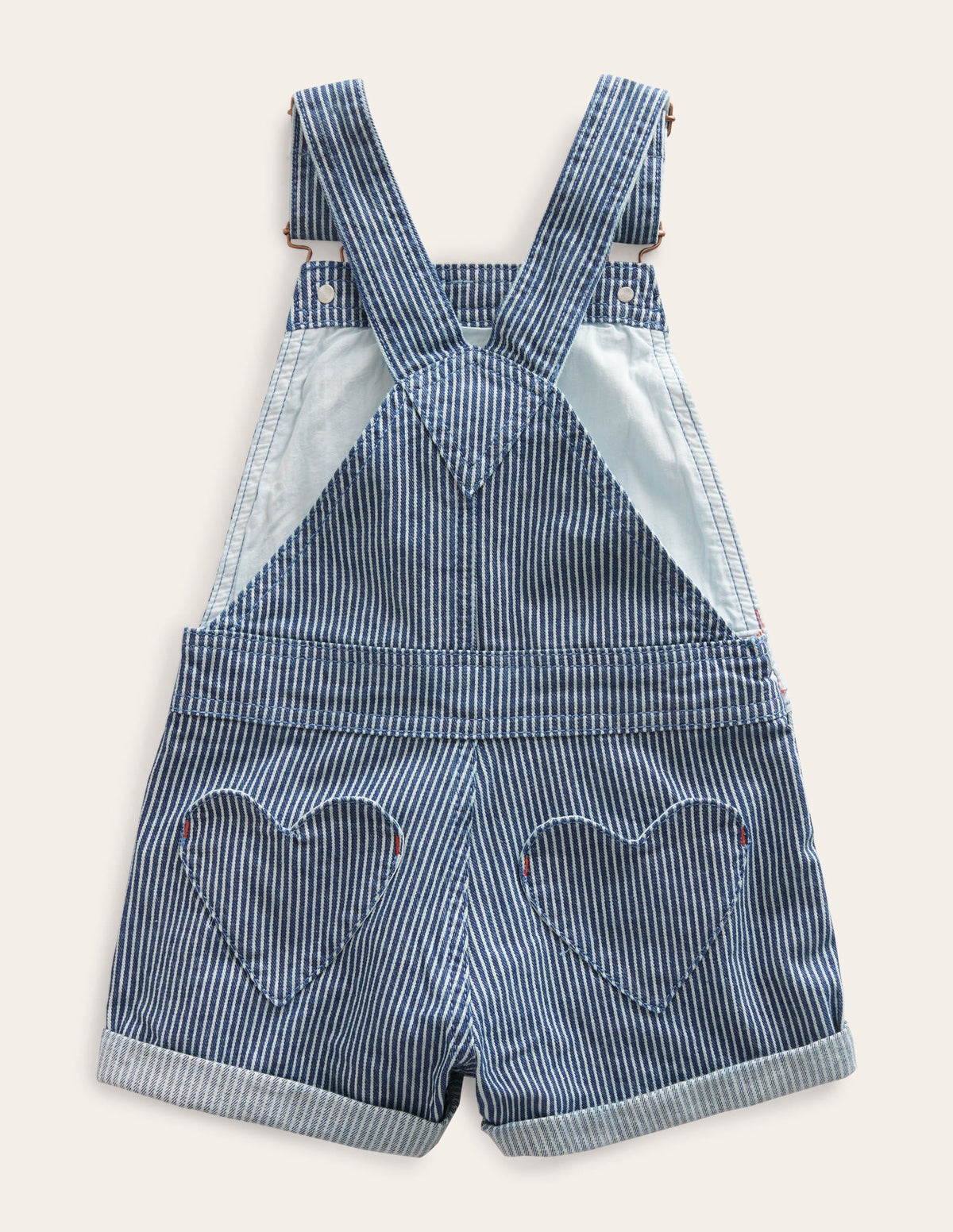 Heart Pocket Short Overalls-Indigo Ticking - Image 2
