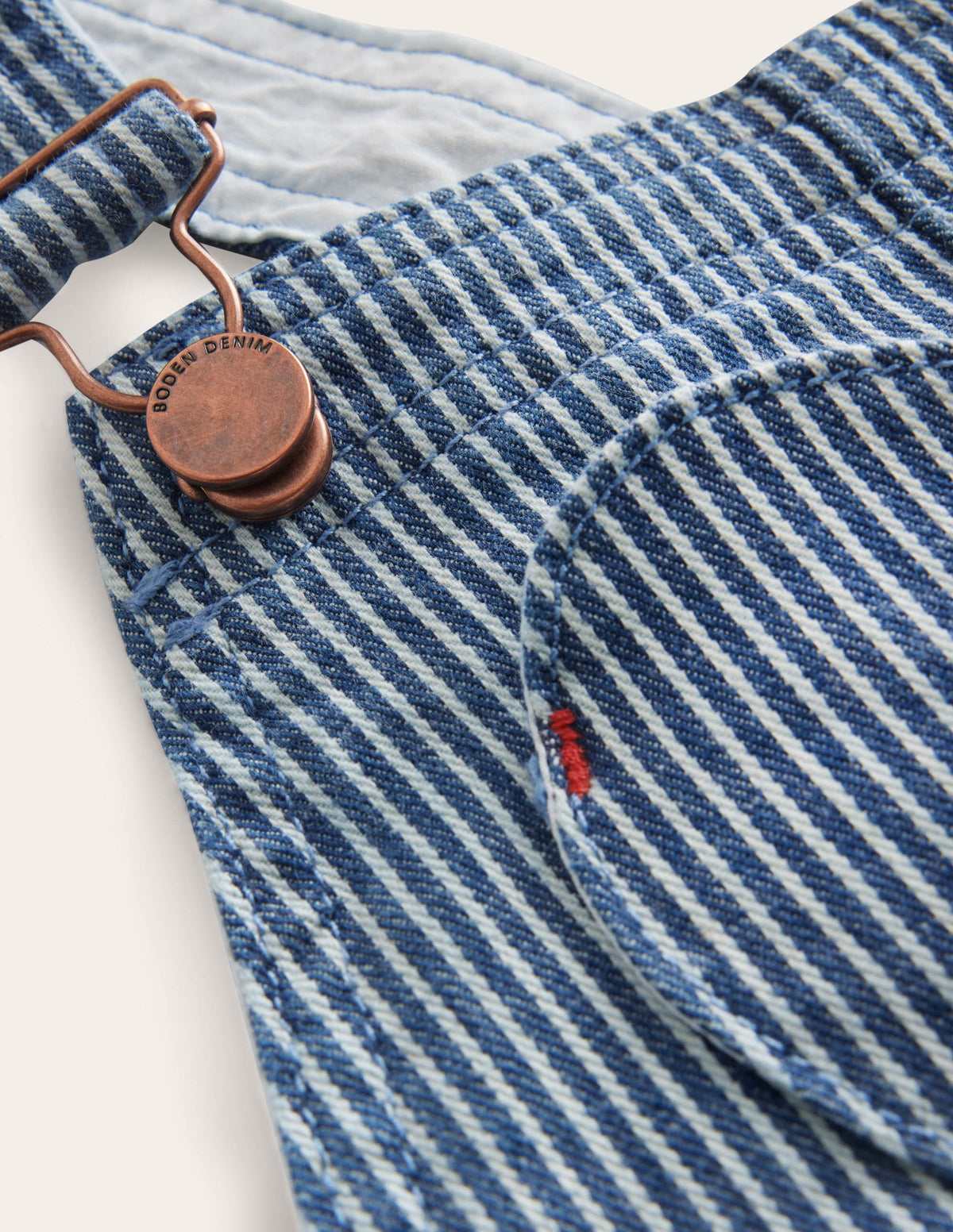 Heart Pocket Short Overalls-Indigo Ticking-3